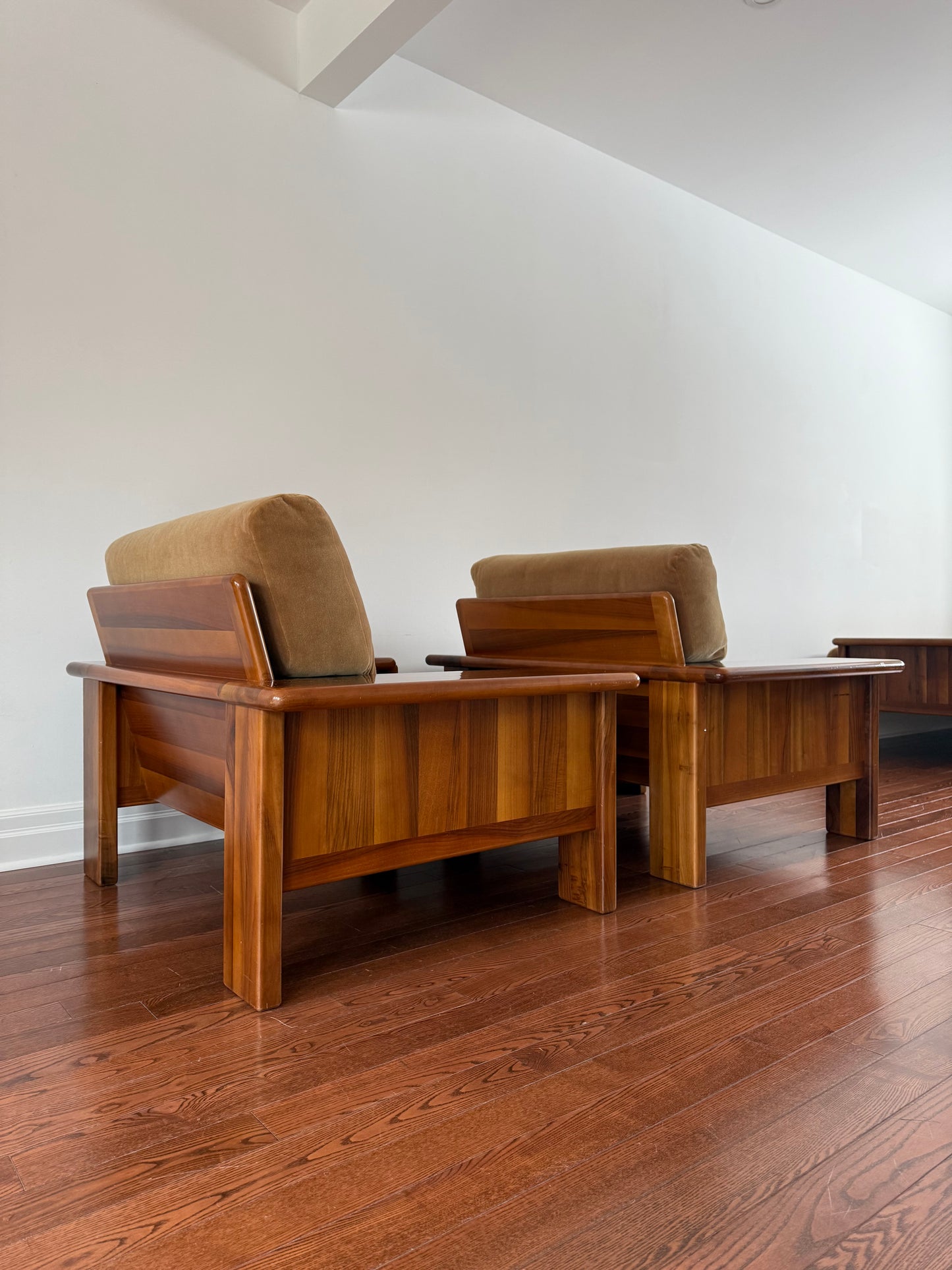 Walnut Armchairs by Mario Marenco for Mobil Girgi, 1970s
