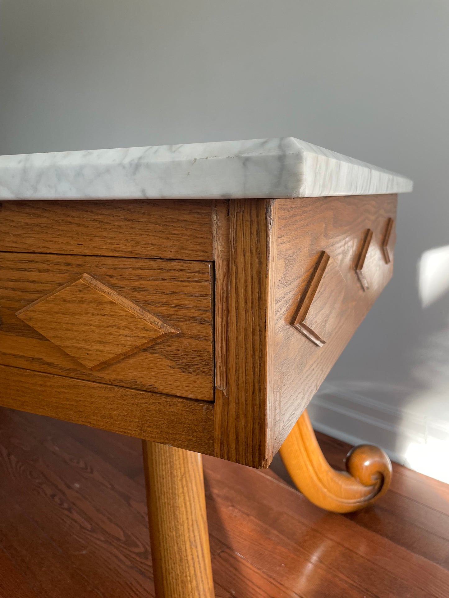 Ornate Oak & Marble Desk