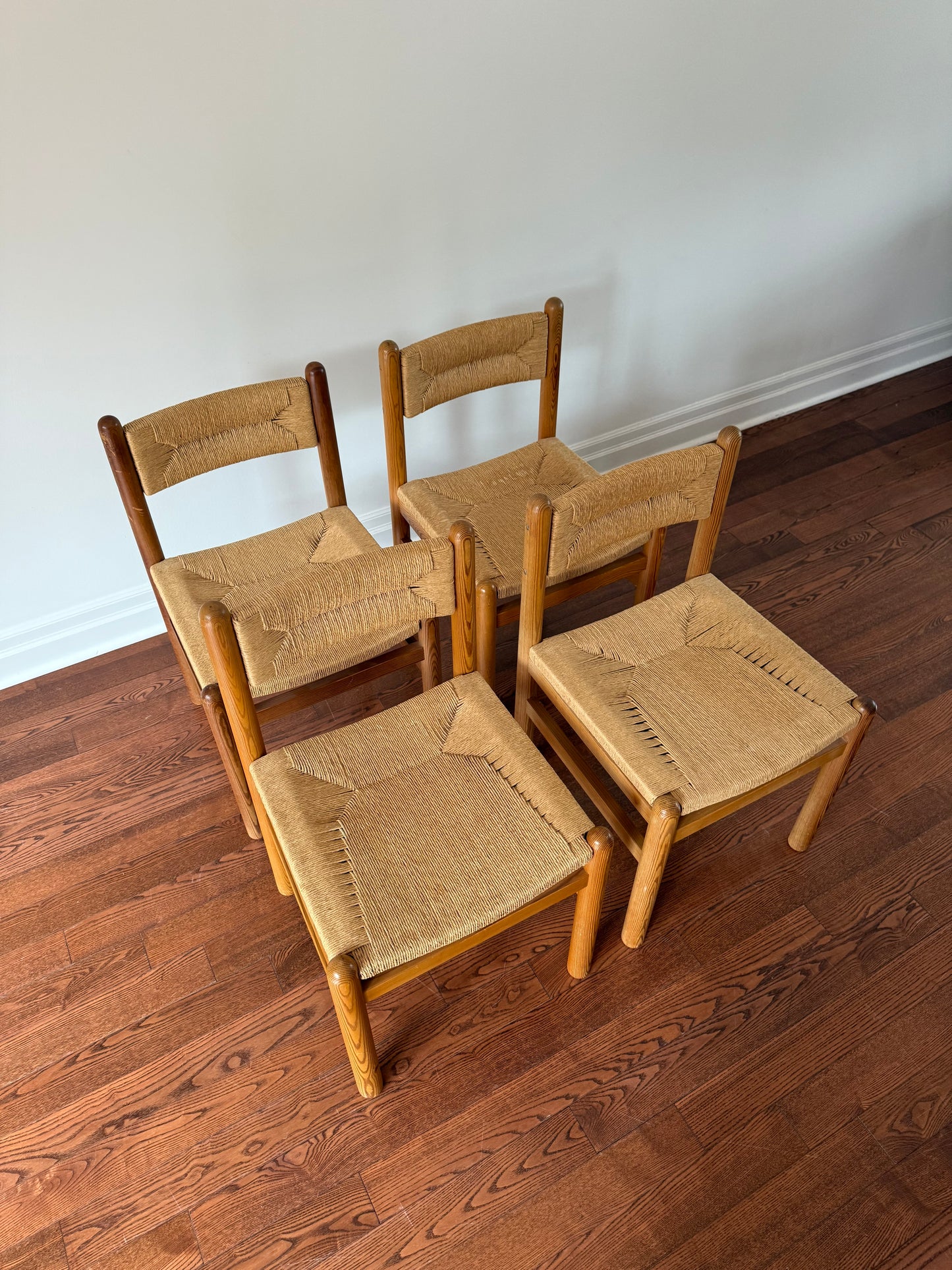 Pine & Seagrass Dining Chairs, 1960s