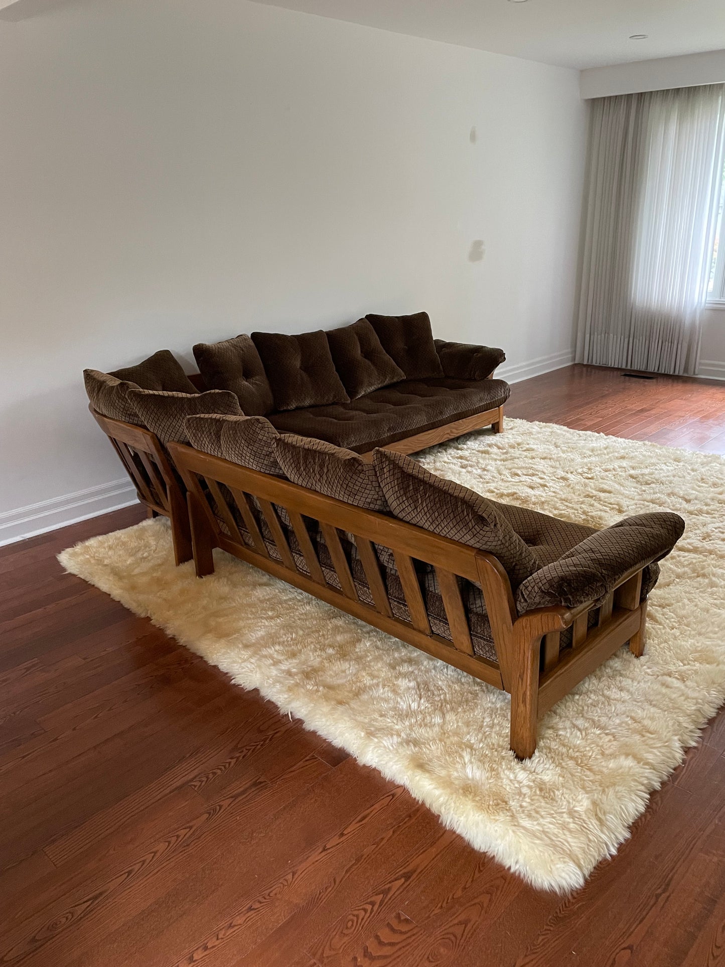 Howard Furniture Slatted Oak Sectional Sofa, 1980s