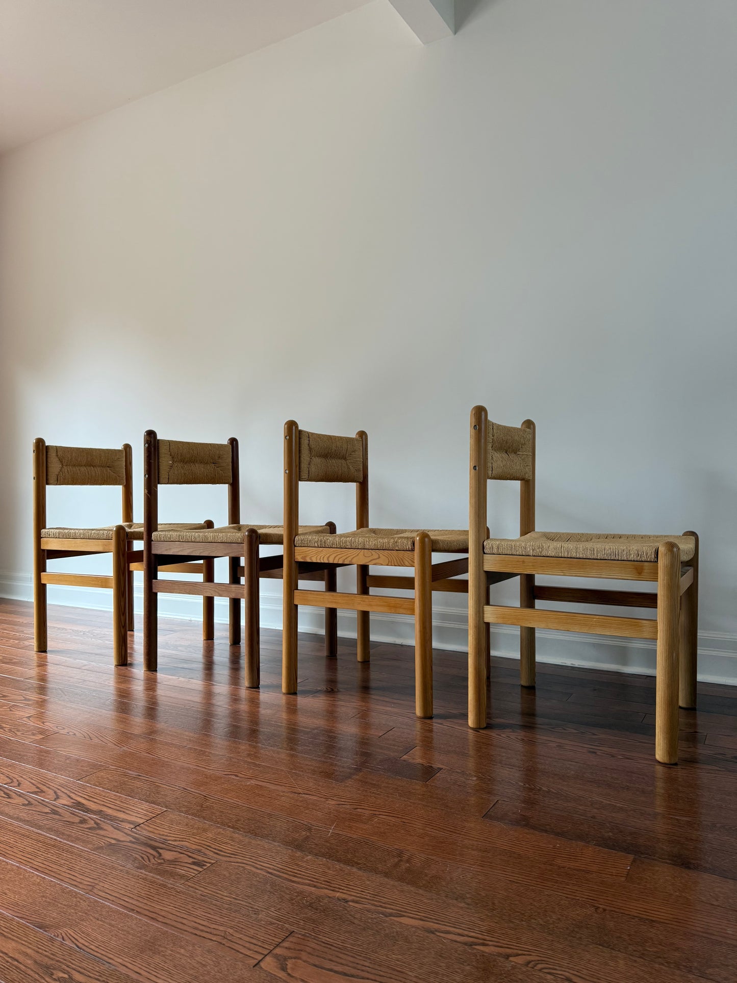 Pine & Seagrass Dining Chairs, 1960s