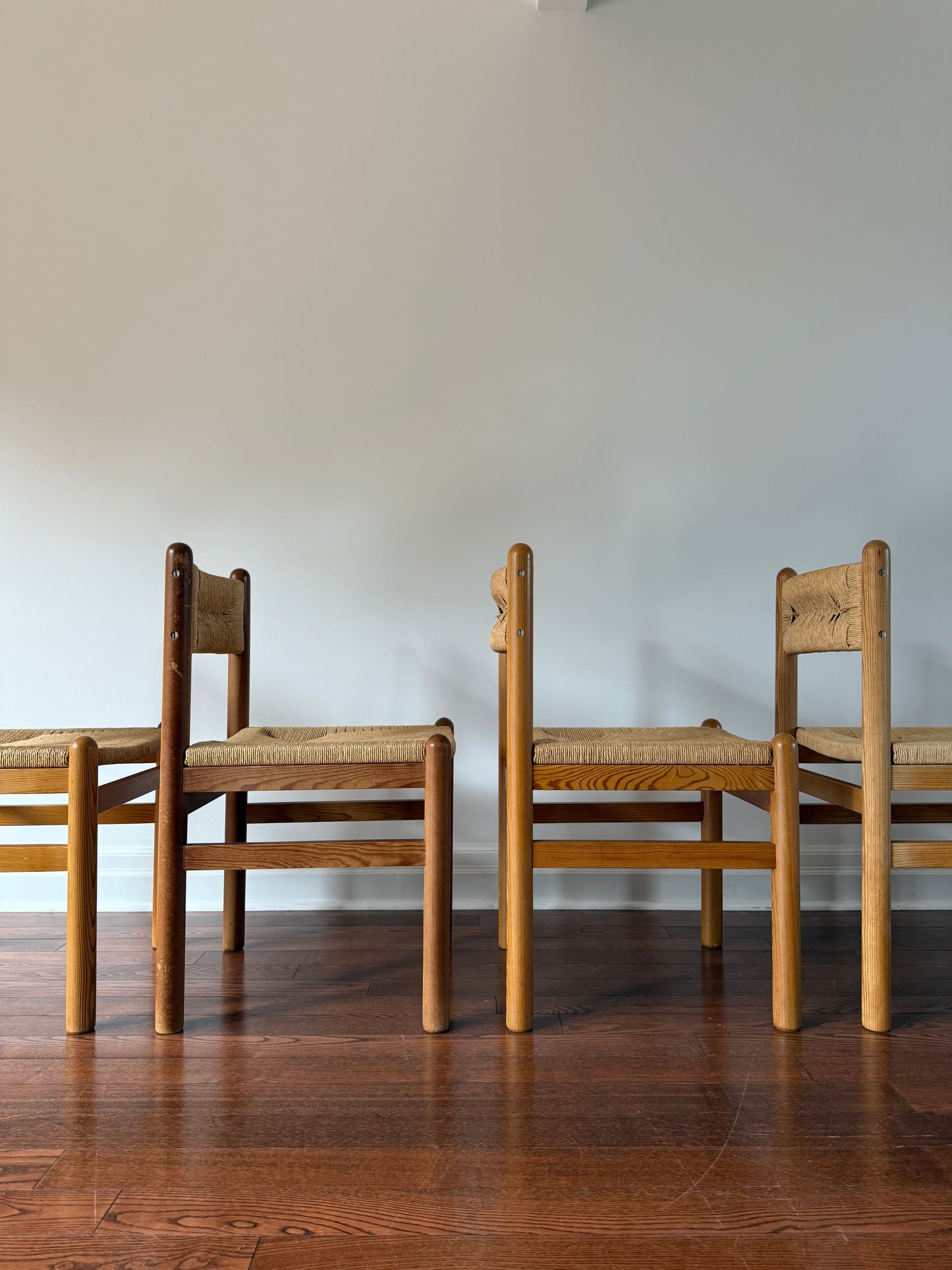 Pine & Seagrass Dining Chairs, 1960s