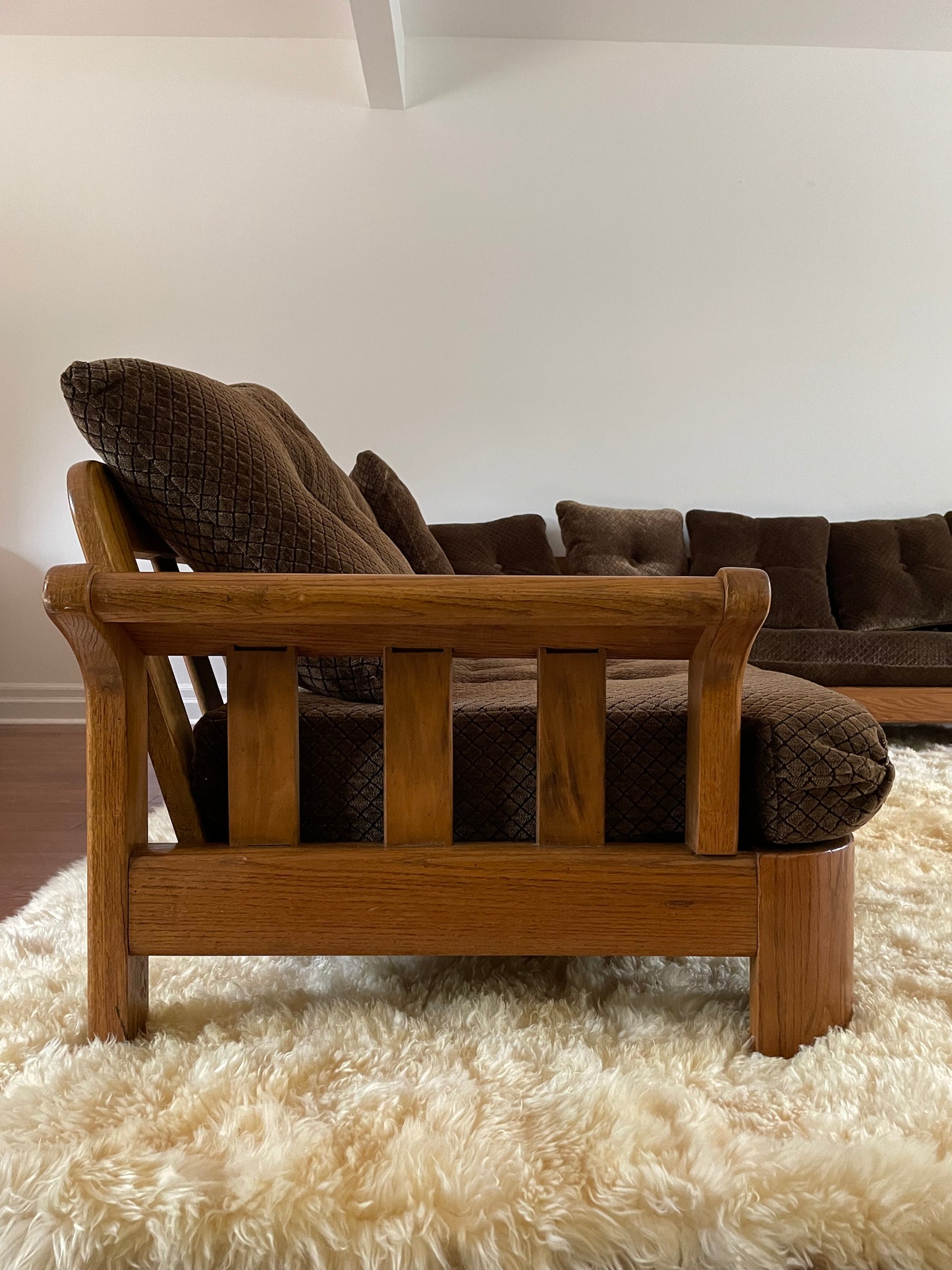 Howard Furniture Slatted Oak Sectional Sofa, 1980s