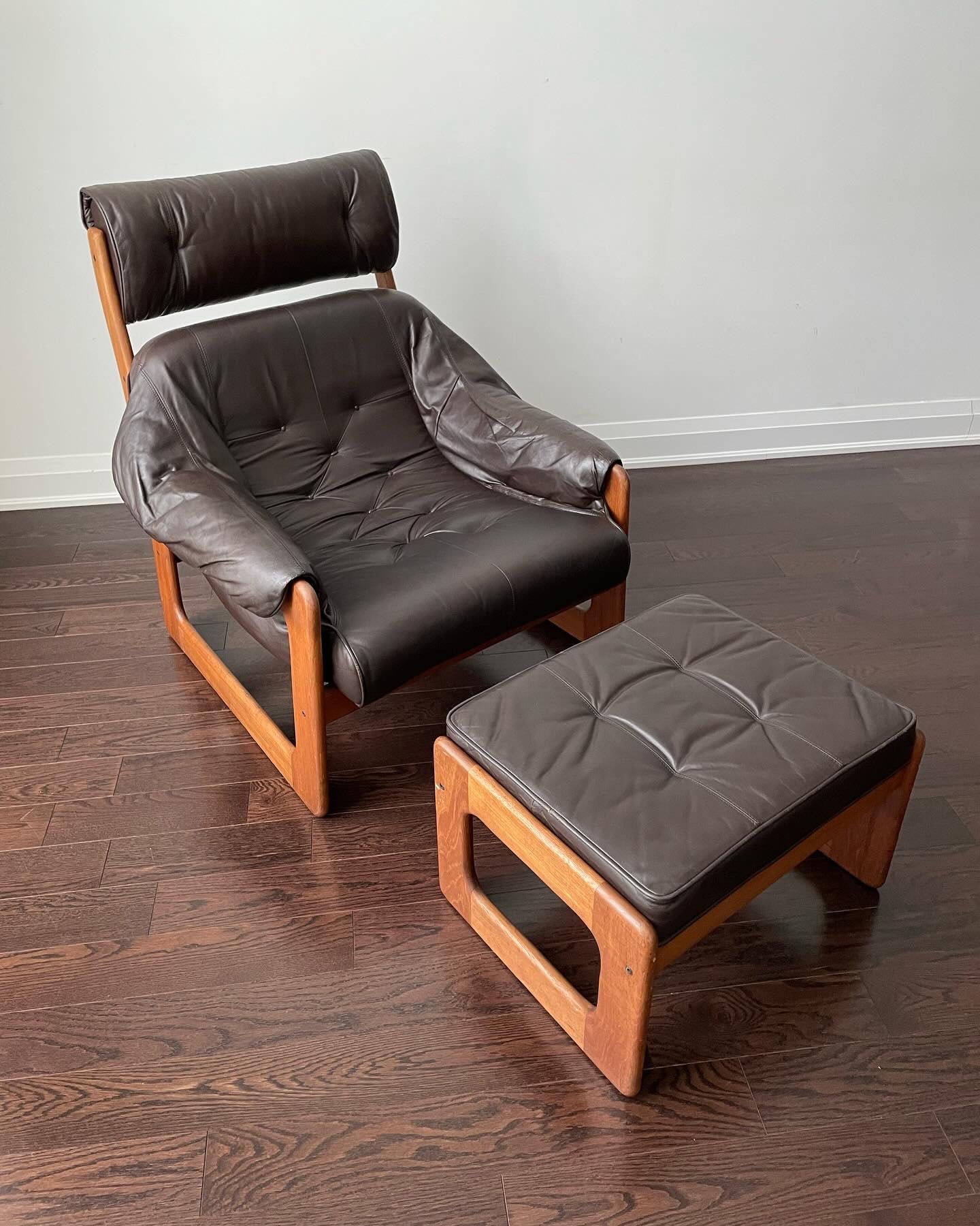 Vintage Interna Teak & Leather Lounge Chair with Ottoman