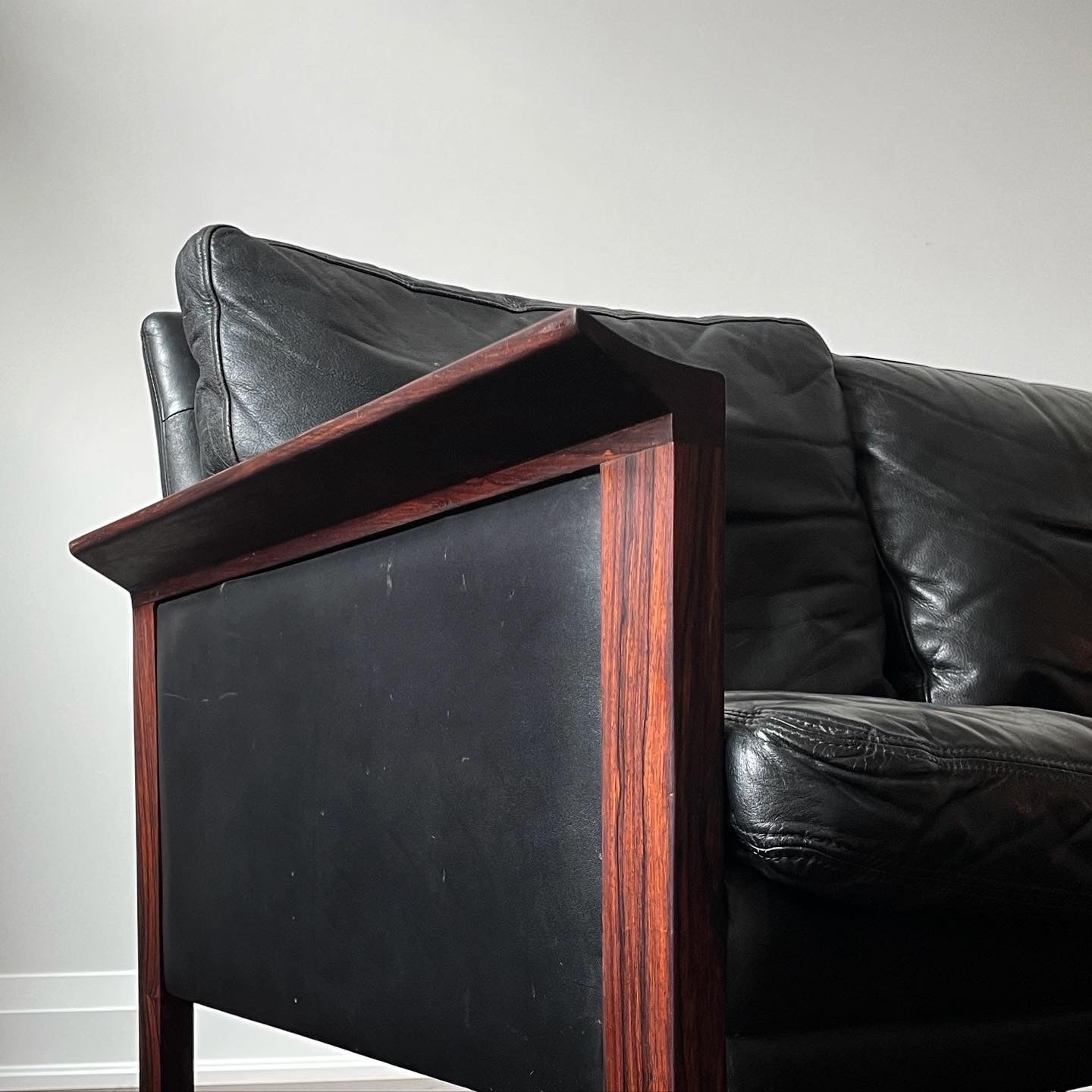 Scandinavian Leather & Rosewood Sofa