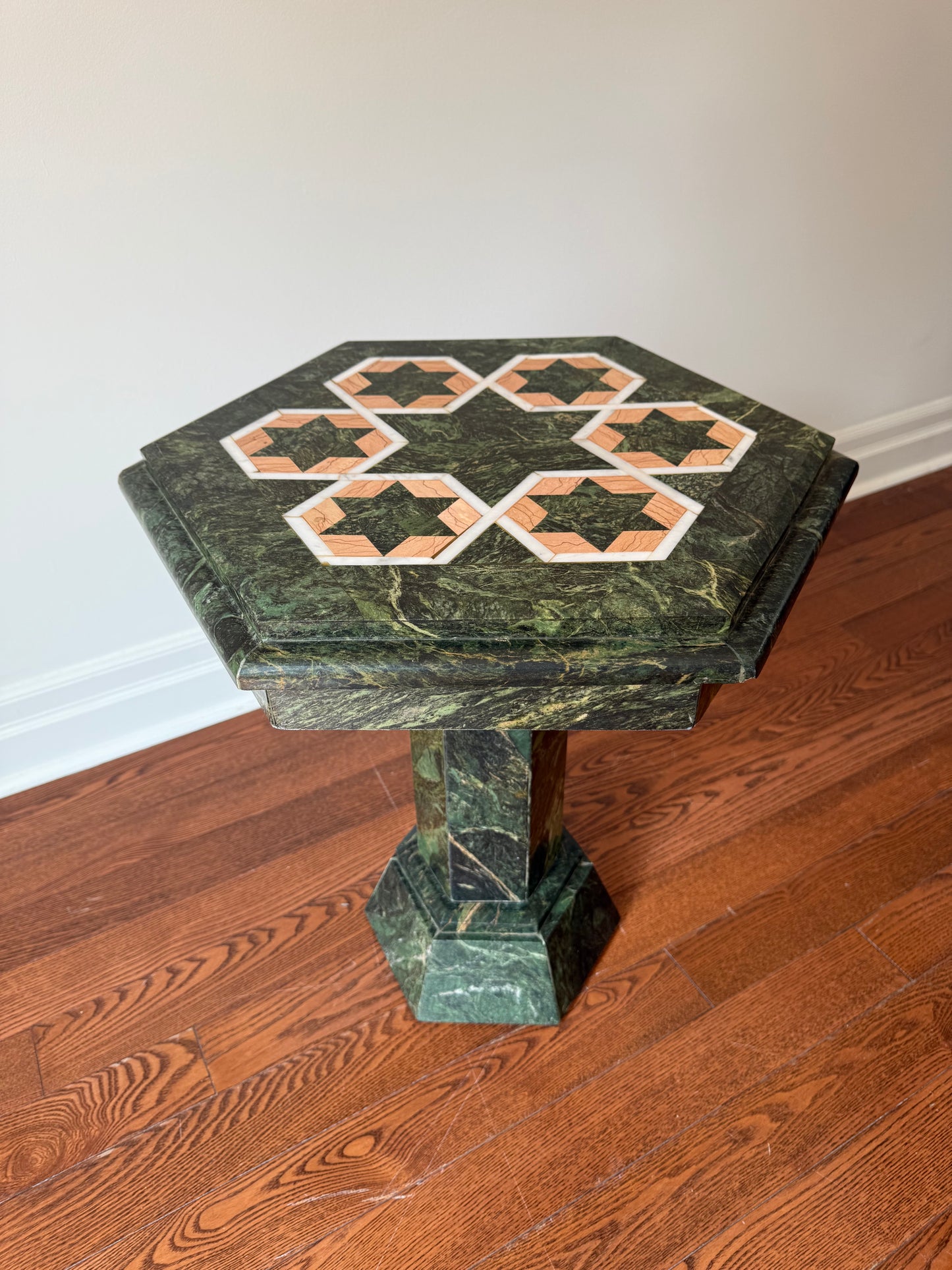 Marble Hexagonal Occasional Pedestal Tables, 1980s