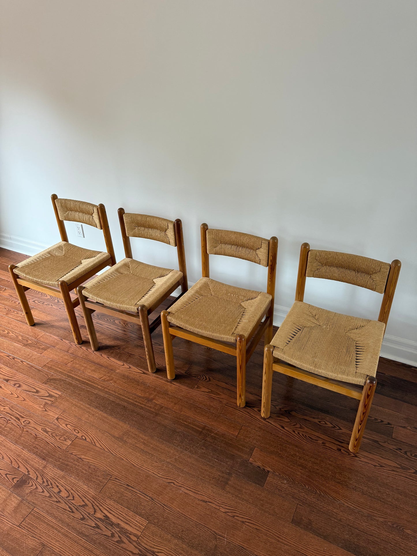 Pine & Seagrass Dining Chairs, 1960s