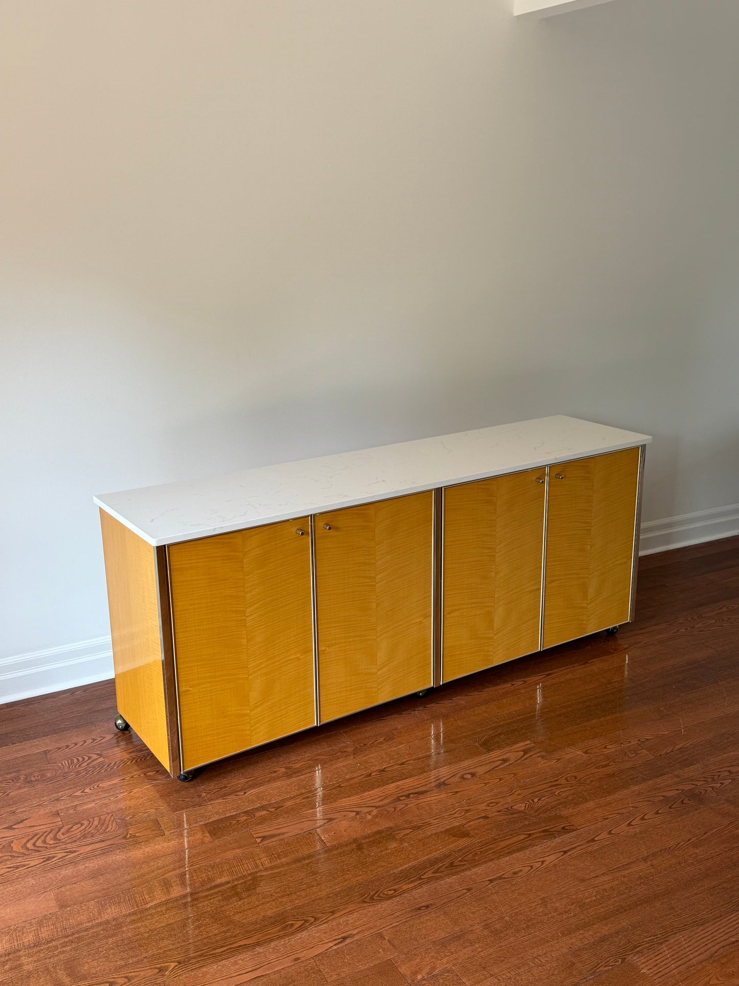 Blonde Maple, Chrome & Marble Sideboard, 1980s