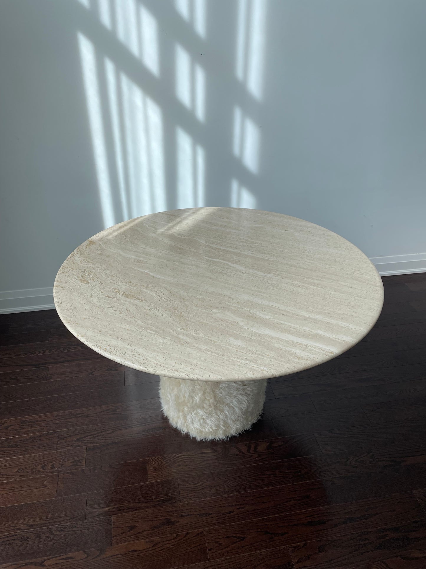 Travertine Dining Table with Faux Fur Base