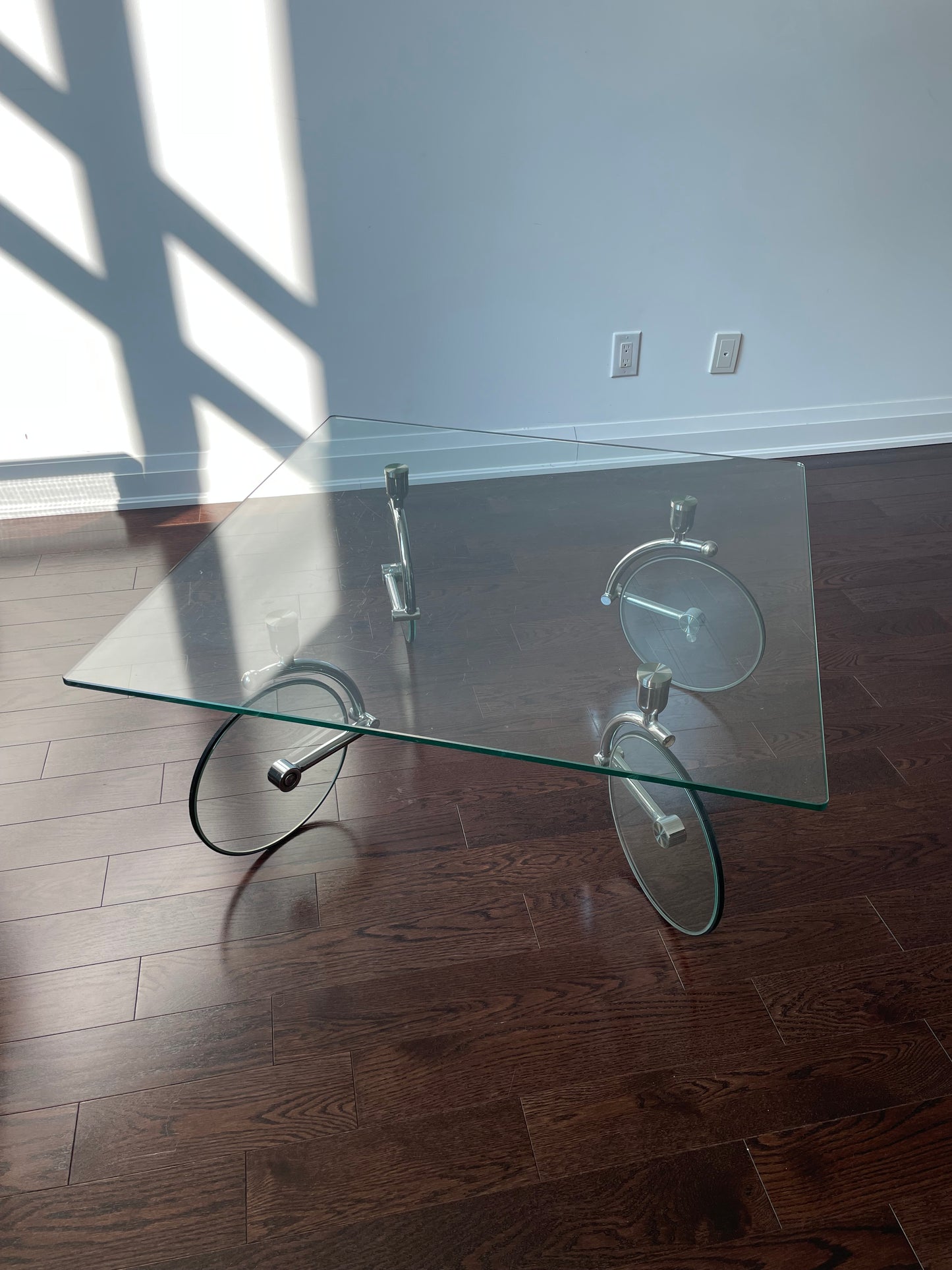Glass Coffee Table with Wheels by Gae Aulenti