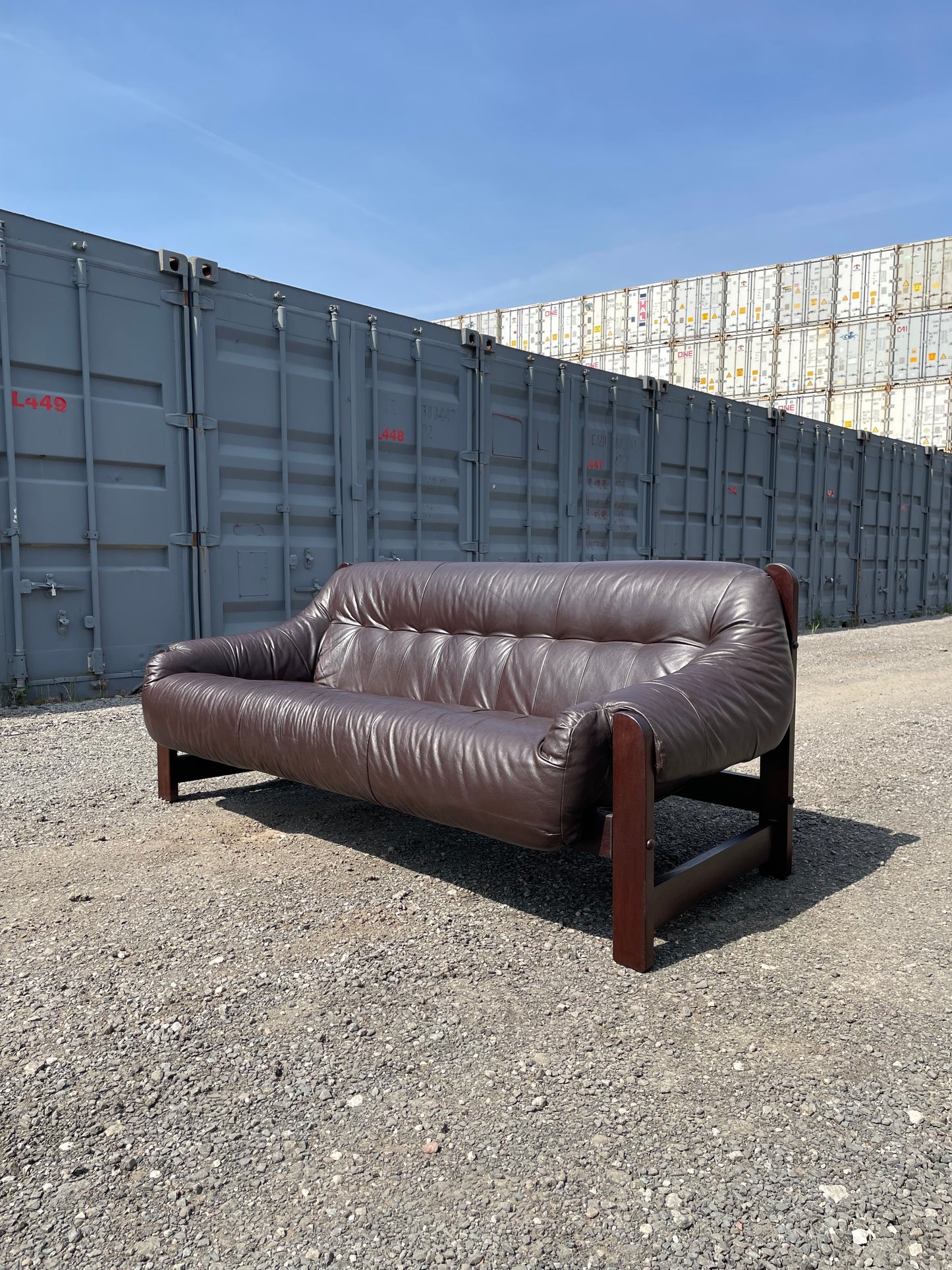 Moveis Corazza Leather & Rosewood Sofa
