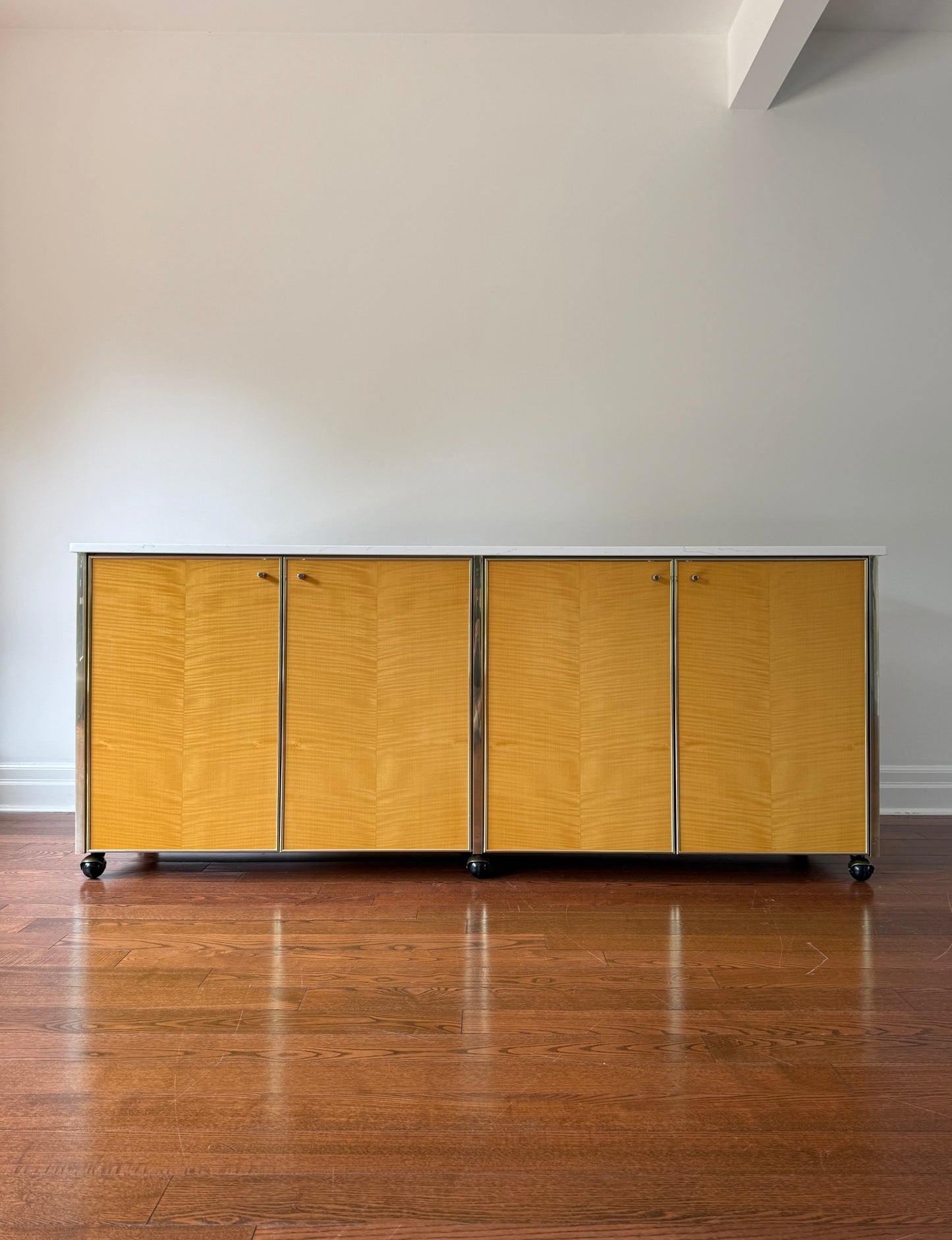 Blonde Maple, Chrome & Marble Sideboard, 1980s