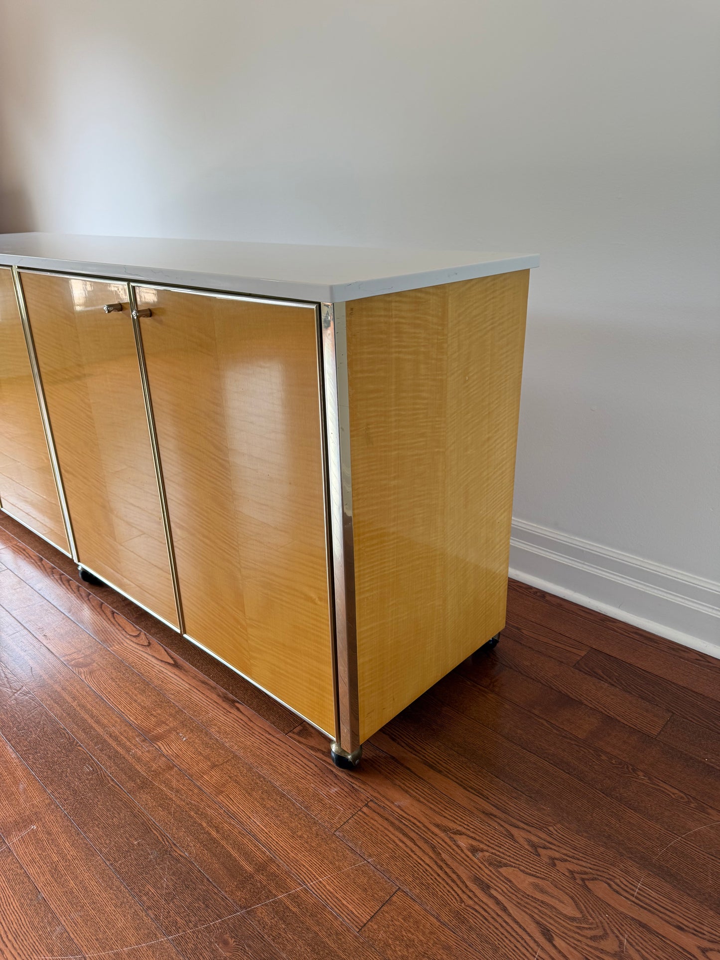 Blonde Maple, Chrome & Marble Sideboard, 1980s