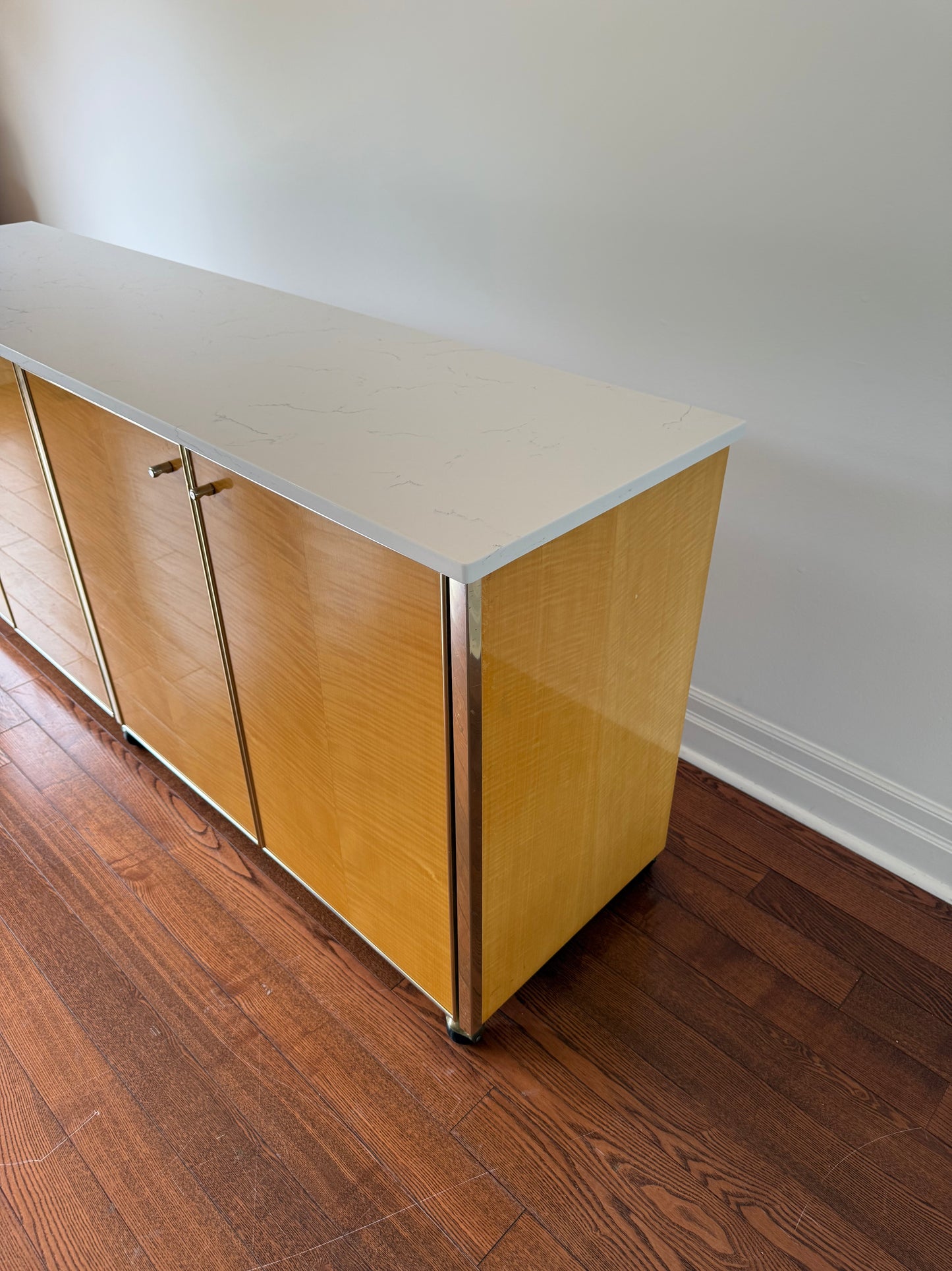 Blonde Maple, Chrome & Marble Sideboard, 1980s