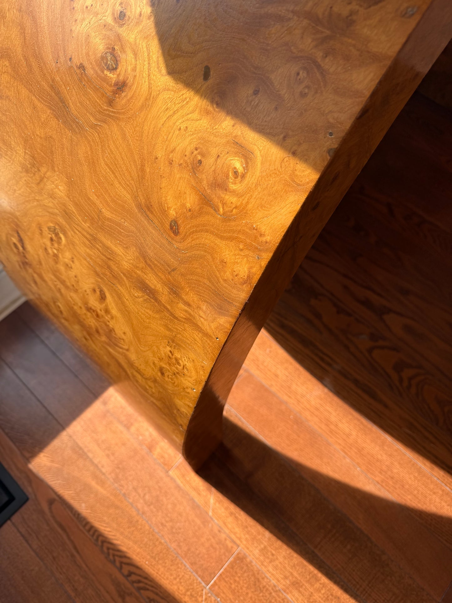 Art Deco Burl Wood Console Table & Mirror