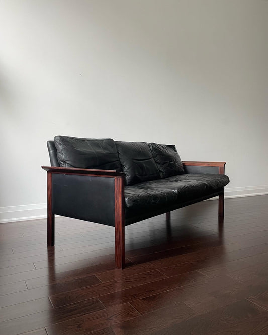 Scandinavian Leather & Rosewood Sofa