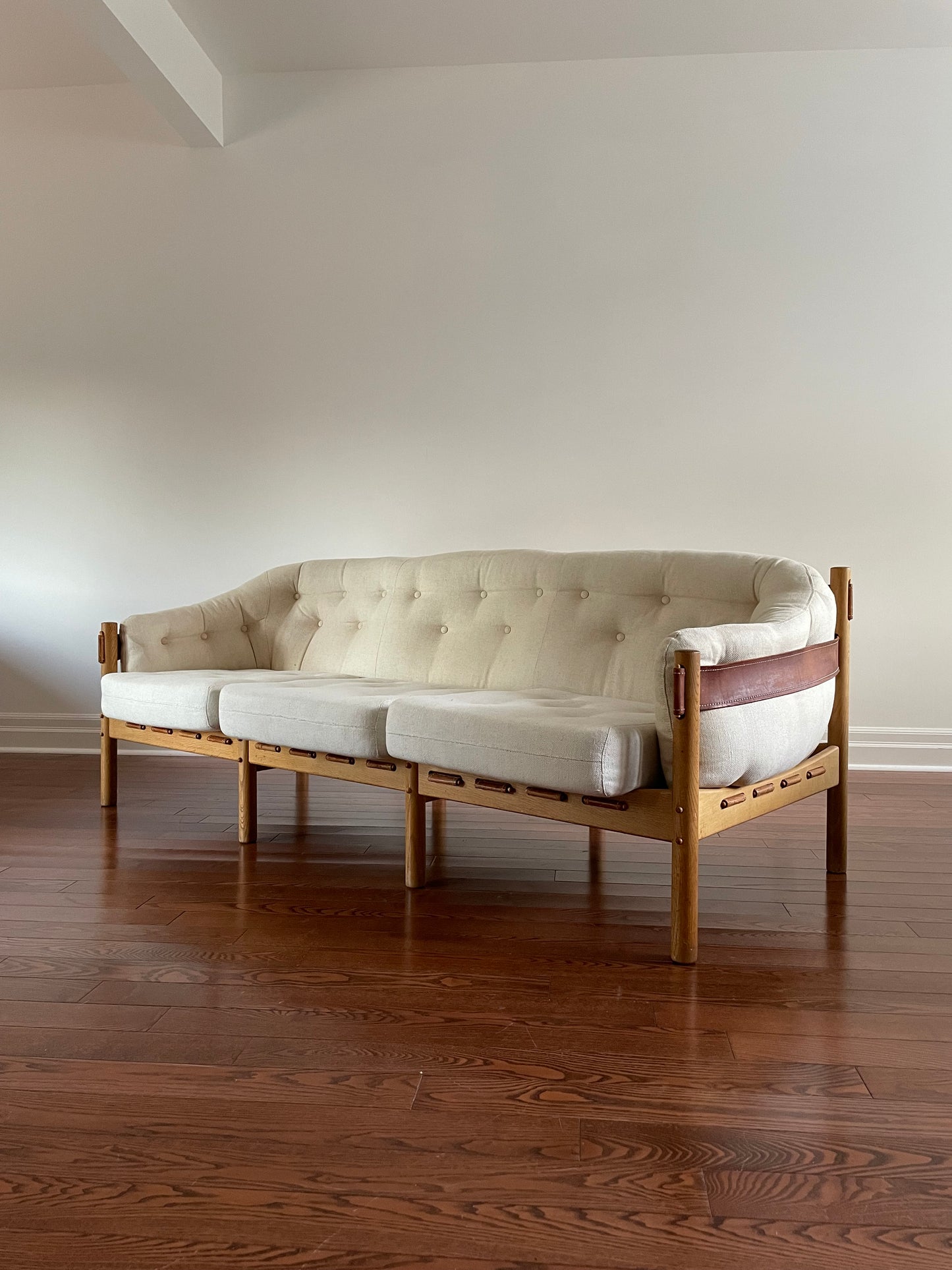 Oak & Leather Strapped Sofa by Arne Norell, Sven Ellekaer for Coja