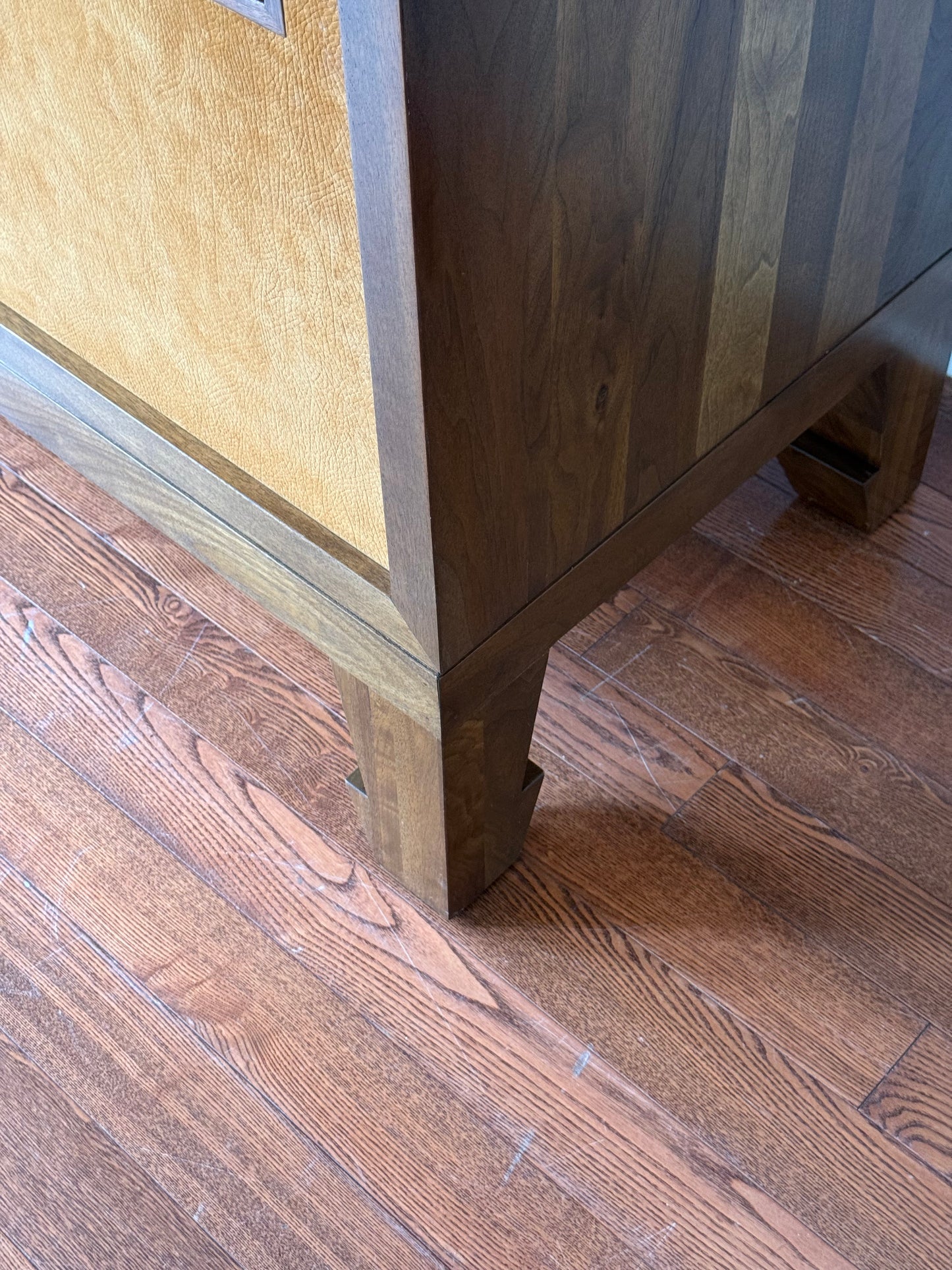Four Door Walnut & Leather Cabinet