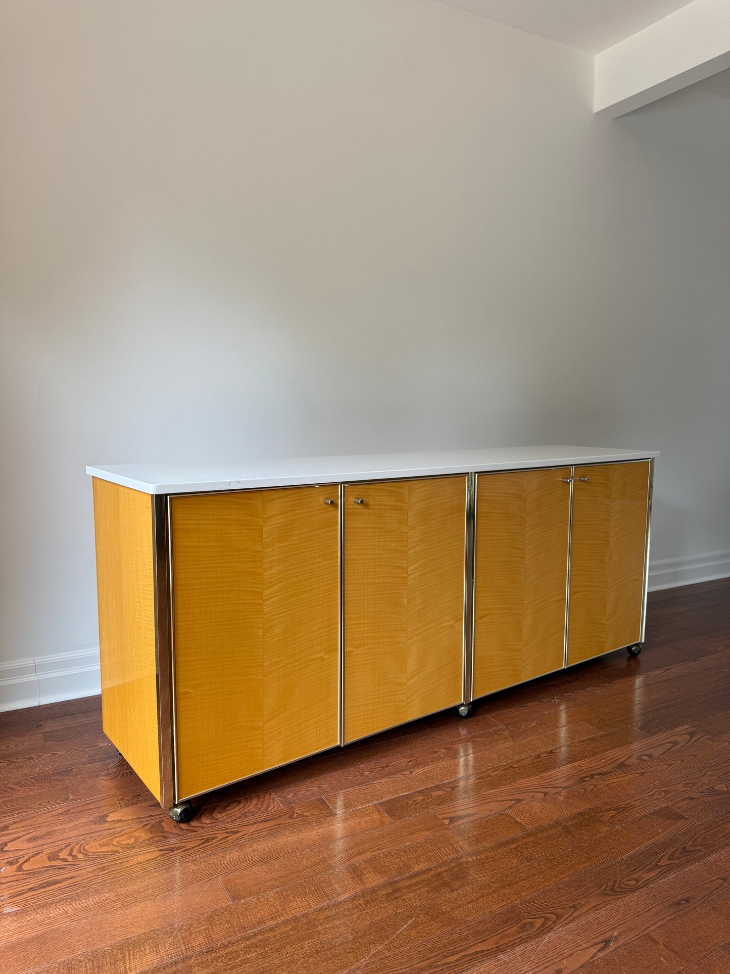 Blonde Maple, Chrome & Marble Sideboard, 1980s
