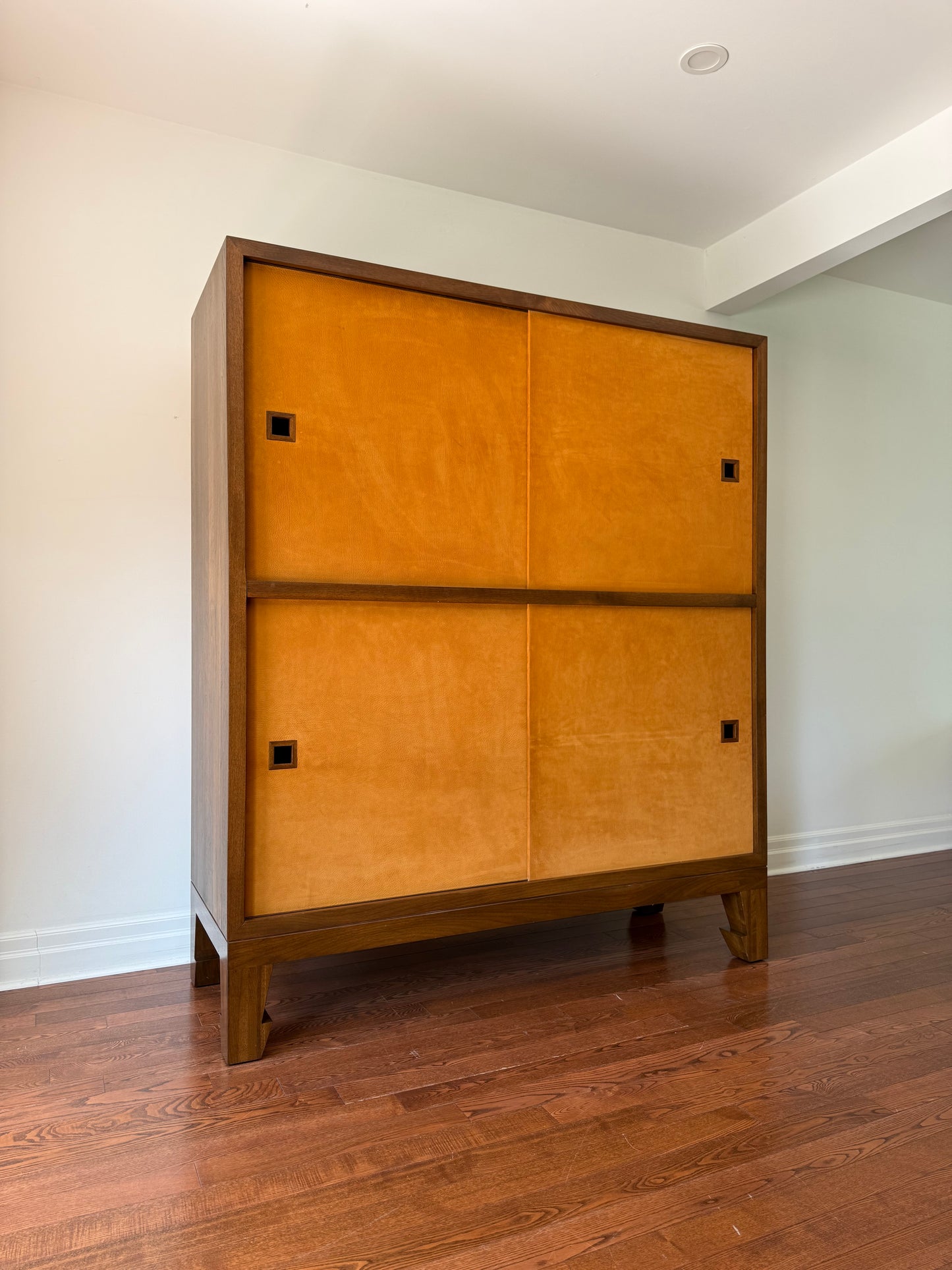 Four Door Walnut & Leather Cabinet