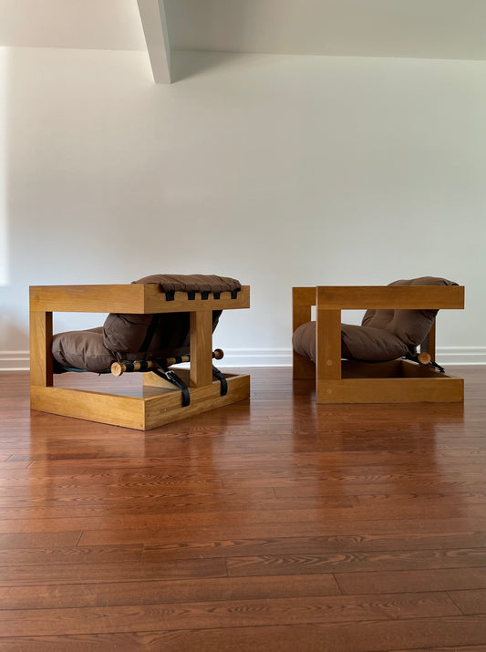 Oak Cantilever Lounge Chairs by Paul Arno