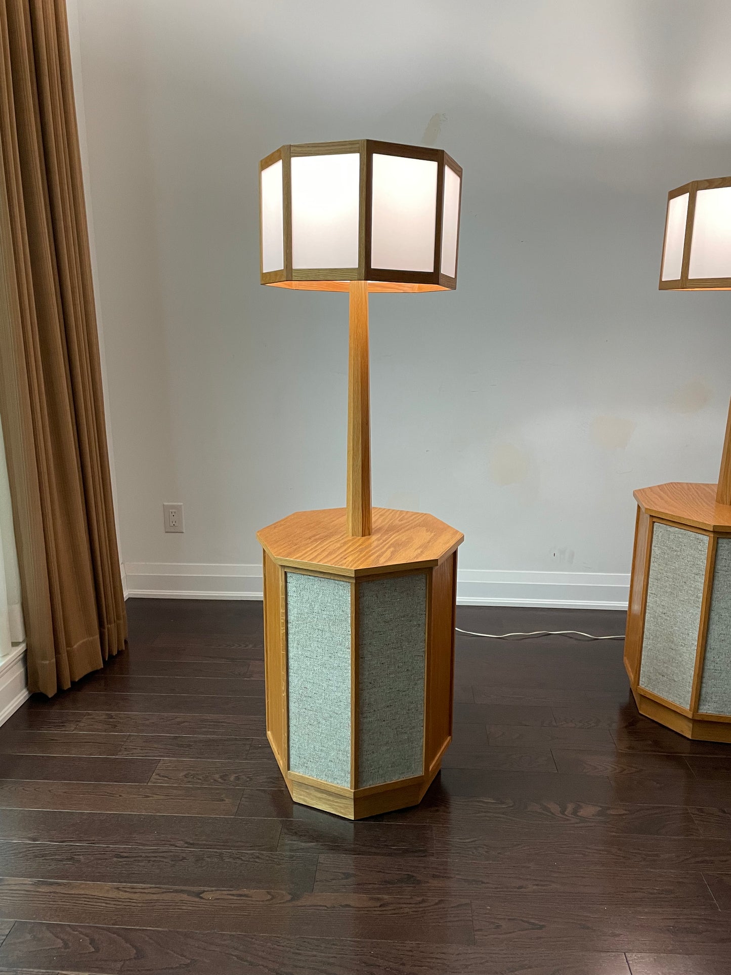 Oak Floor Lamps, Pair