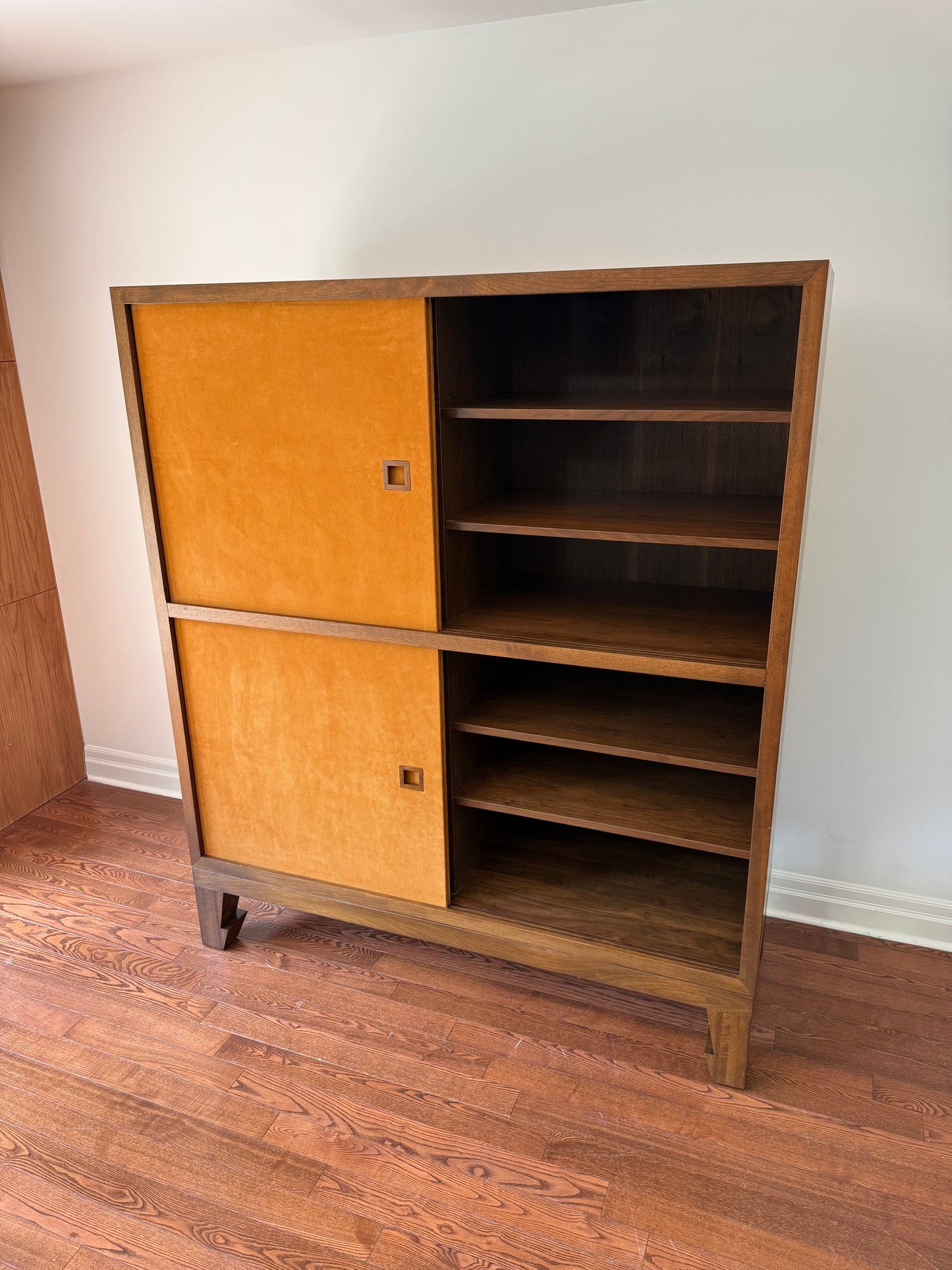 Four Door Walnut & Leather Cabinet