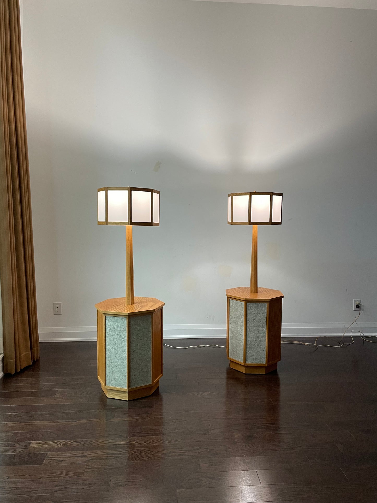 Oak Floor Lamps, Pair