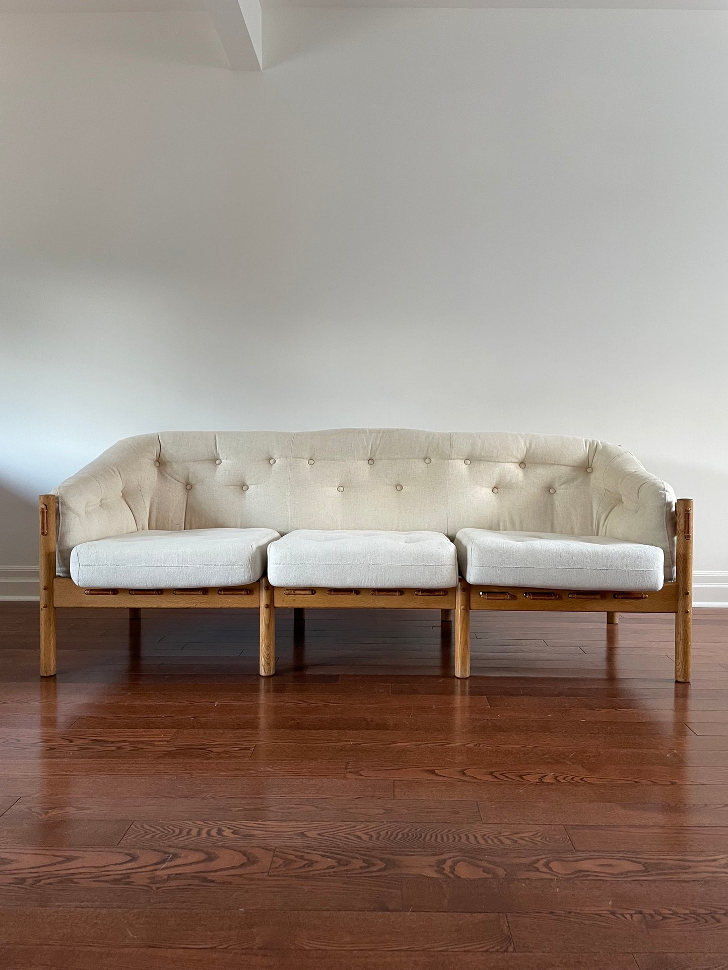 Oak & Leather Strapped Sofa by Arne Norell, Sven Ellekaer for Coja