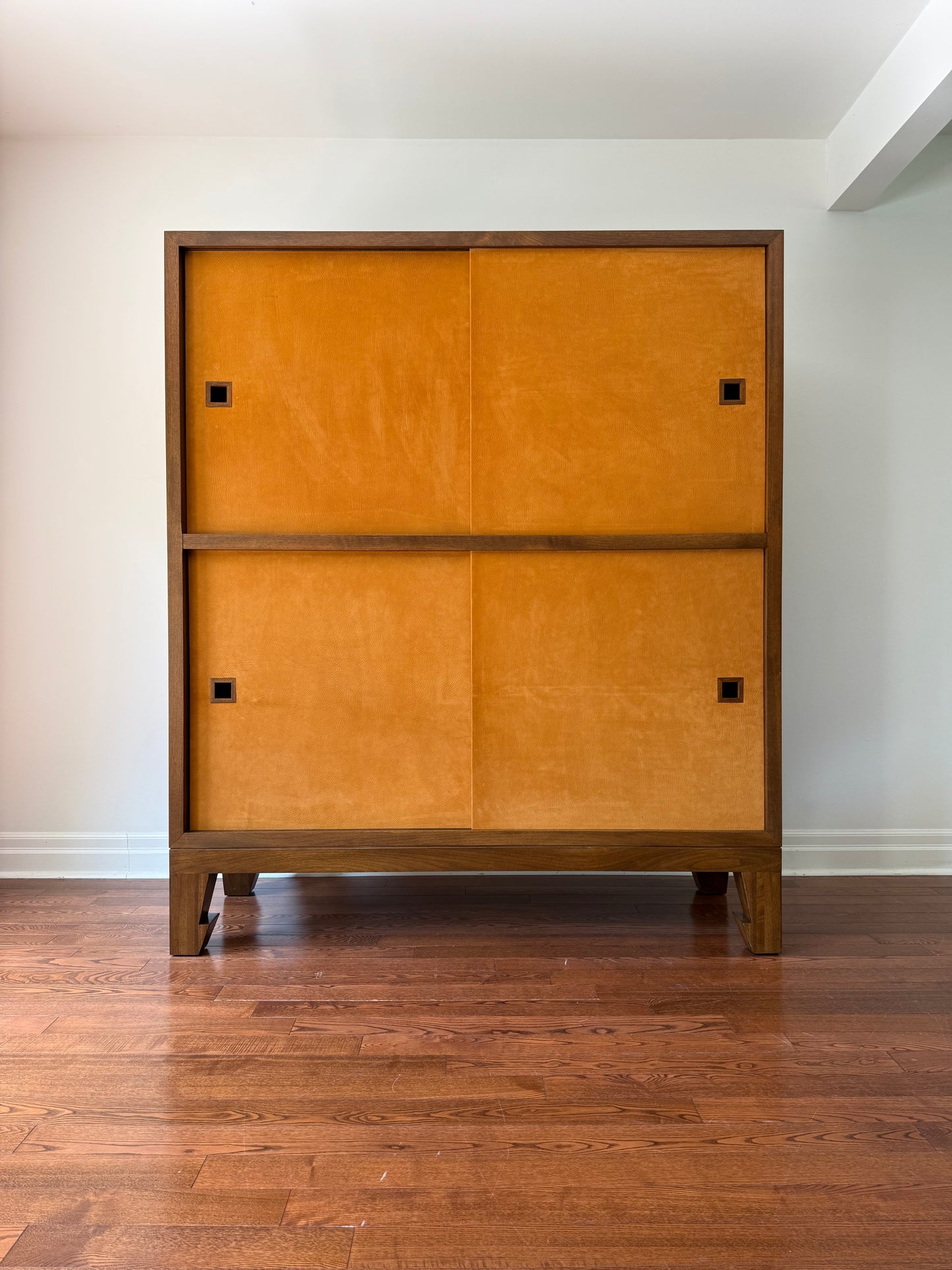 Four Door Walnut & Leather Cabinet