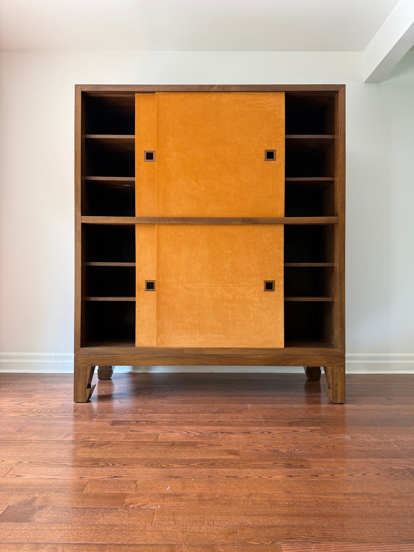Four Door Walnut & Leather Cabinet