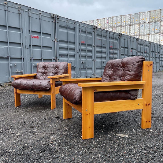 Patchwork Leather & Pine Armchairs