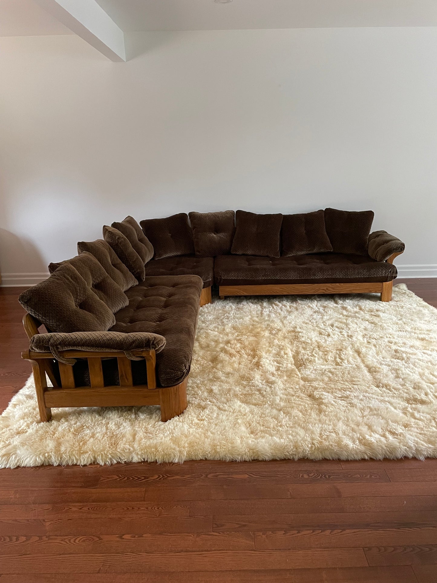 Howard Furniture Slatted Oak Sectional Sofa, 1980s