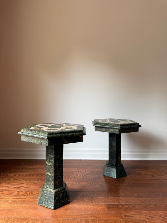 Marble Hexagonal Occasional Pedestal Tables, 1980s