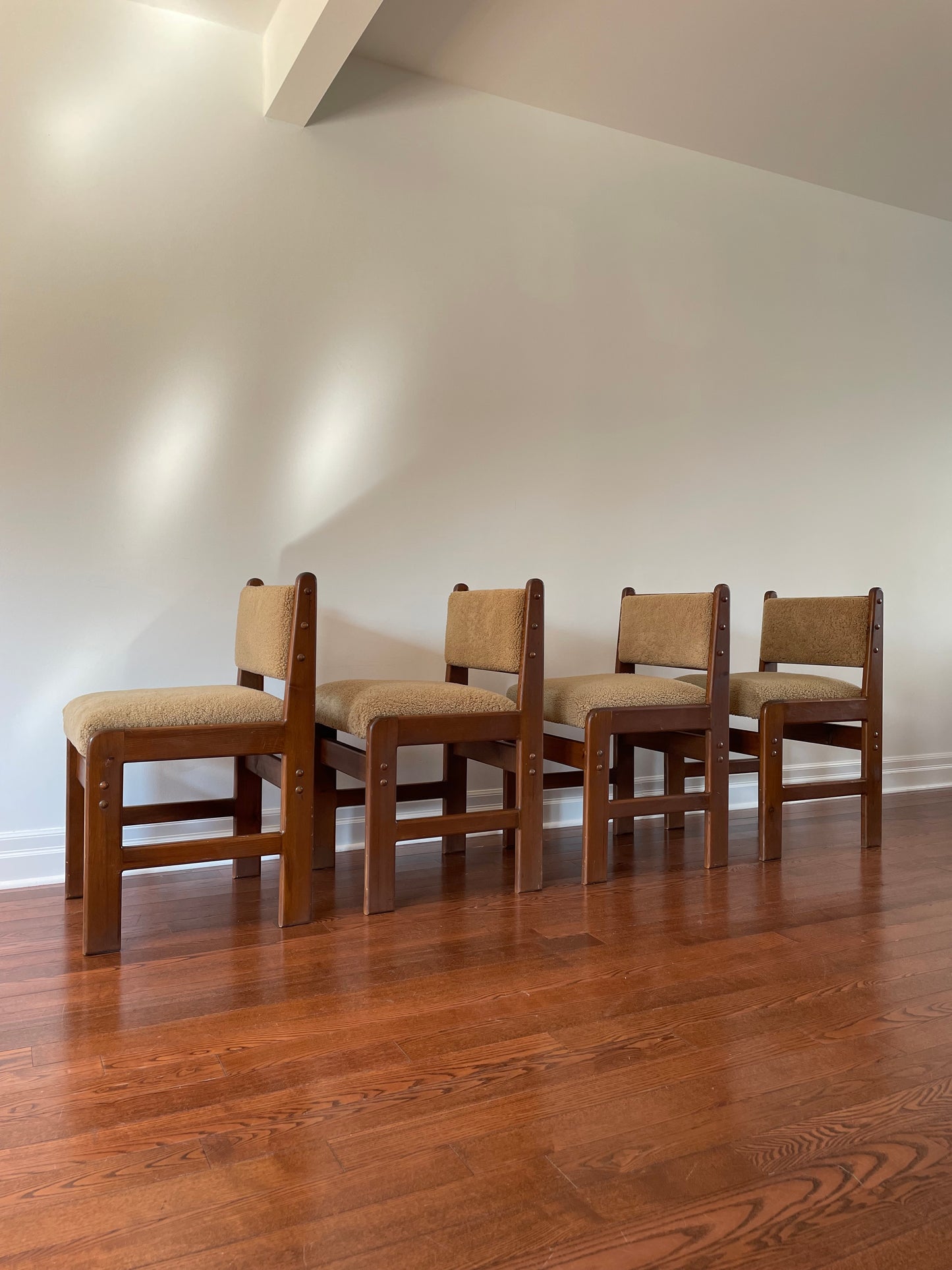 Pine & Curly Sheepskin Dining Chairs