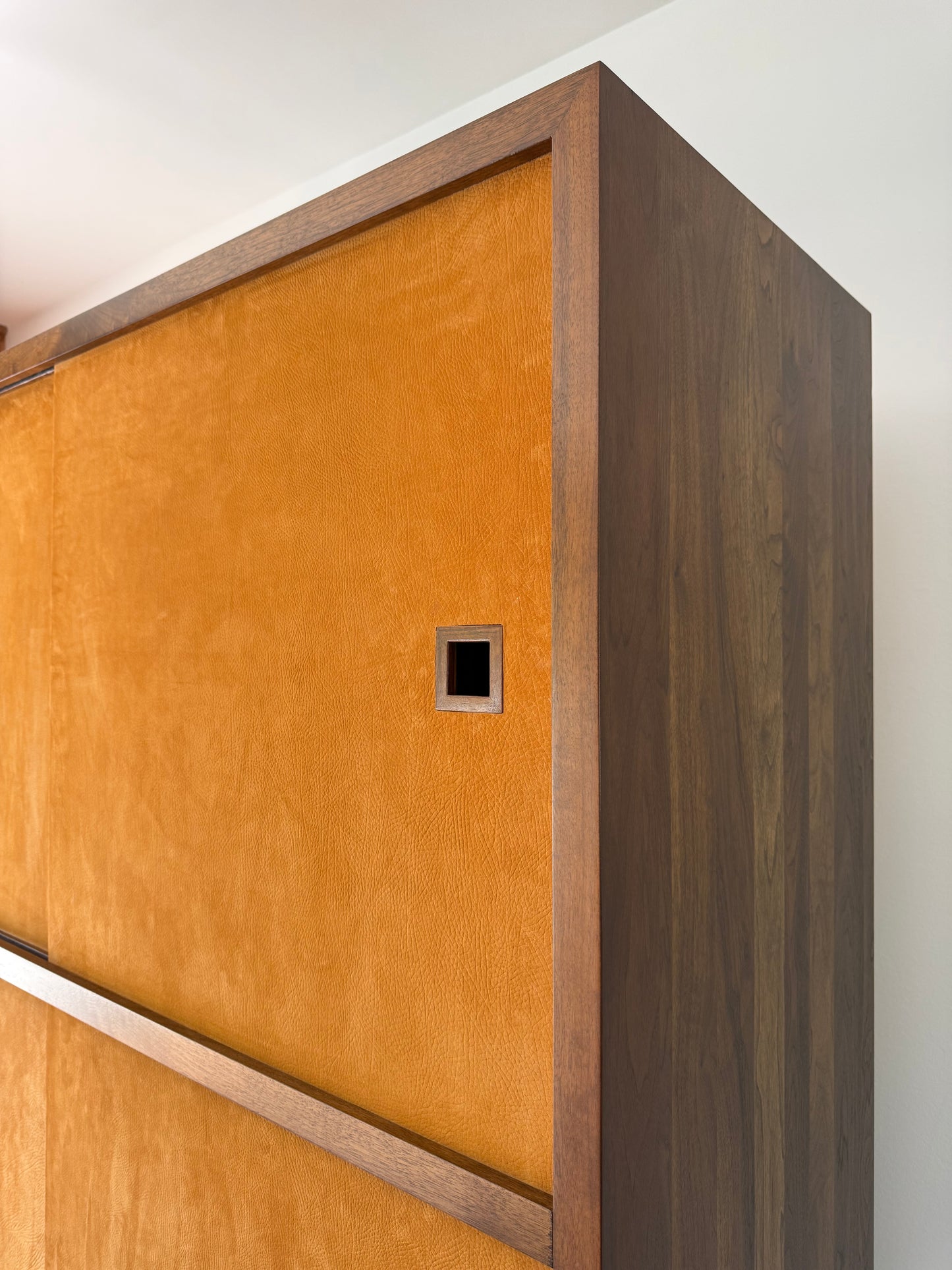 Four Door Walnut & Leather Cabinet