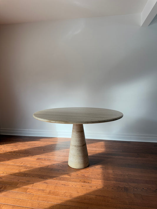 Travertine Pedestal Dining Table, Attributed to Angelo Mangiarotti