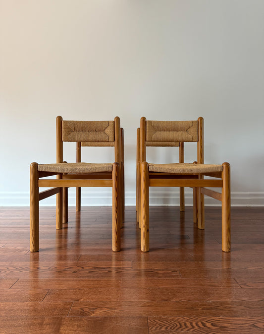Pine & Seagrass Dining Chairs, 1960s