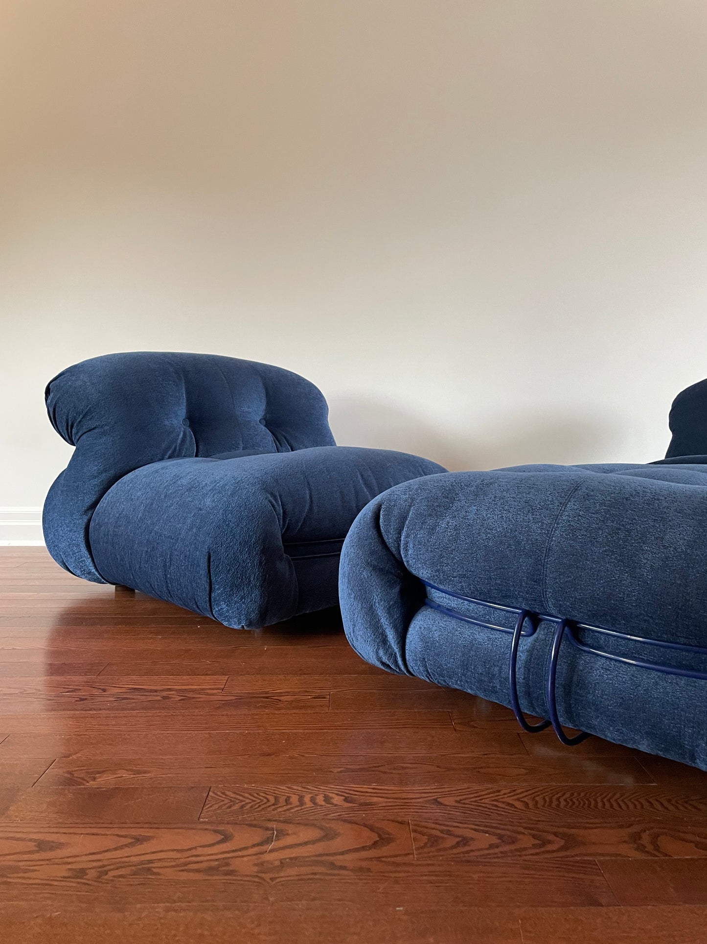 Soriana Armchairs with Pouf by Afra & Tobia Scarpa for Cassina.