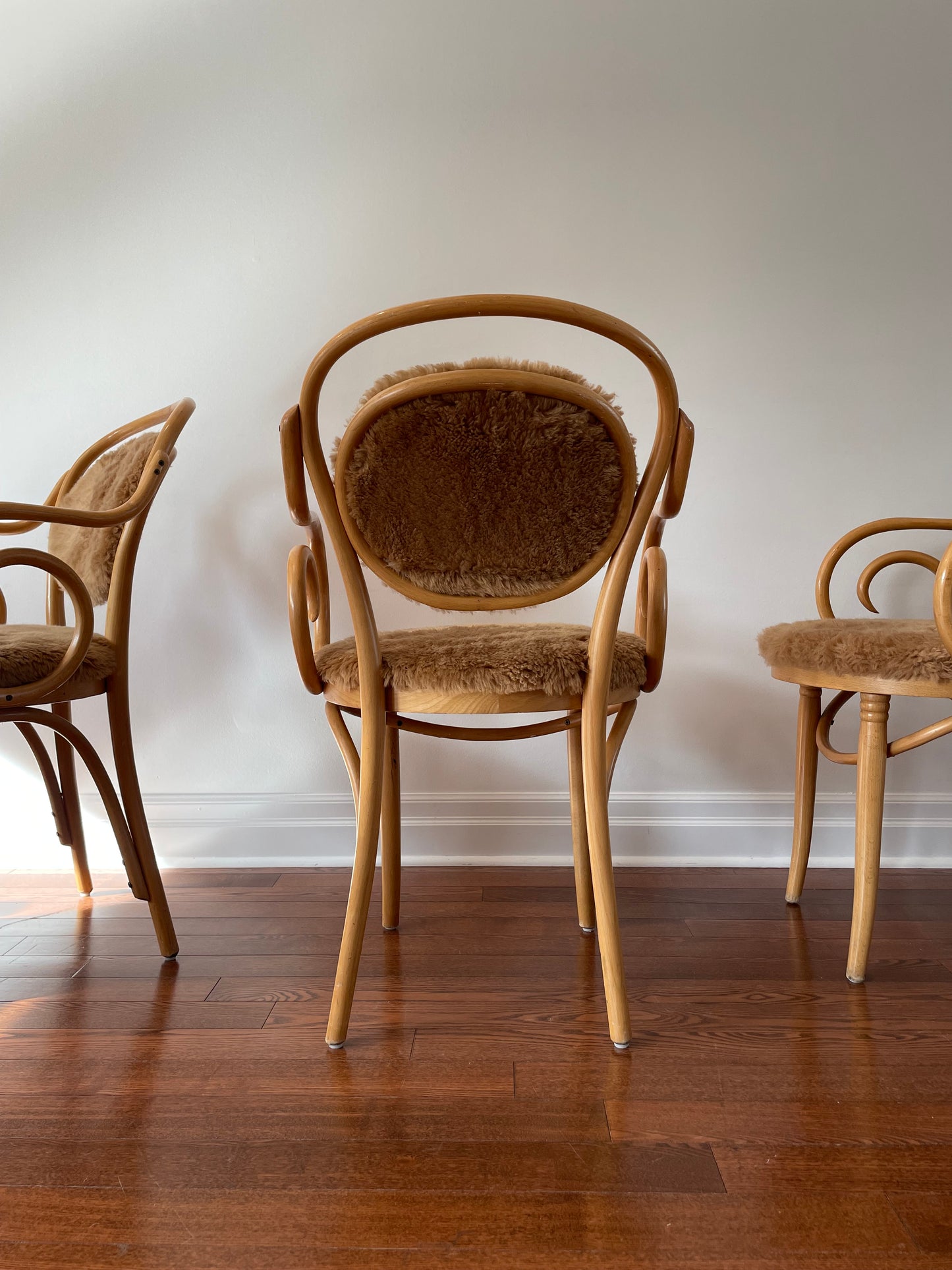 Thonet Model 11 Bentwood Bistro Chairs in Sheepskin