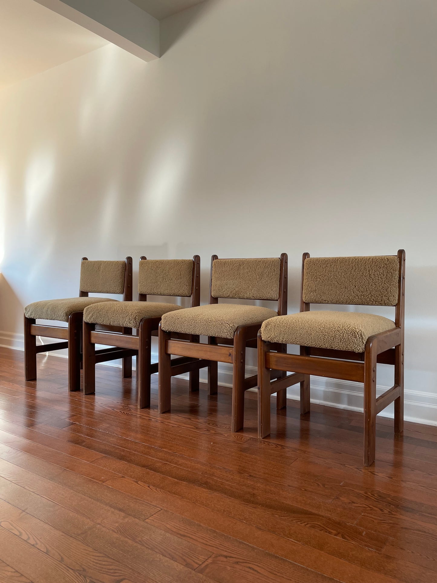 Pine & Curly Sheepskin Dining Chairs