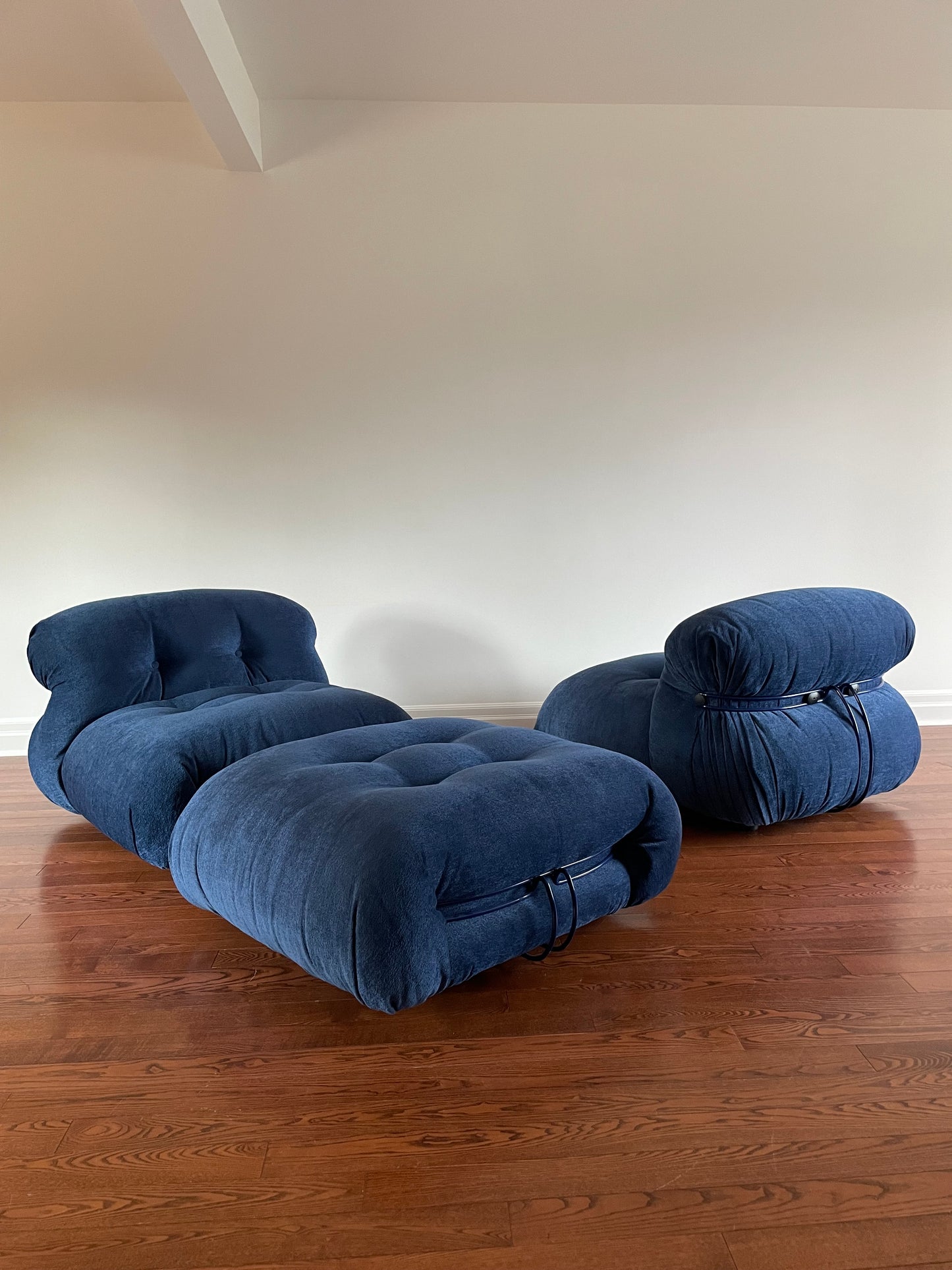 Soriana Armchairs with Pouf by Afra & Tobia Scarpa for Cassina.