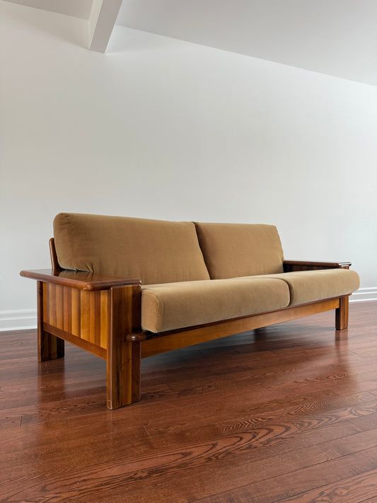 Walnut Sofa by Mario Marenco for Mobil Girgi, 1970s