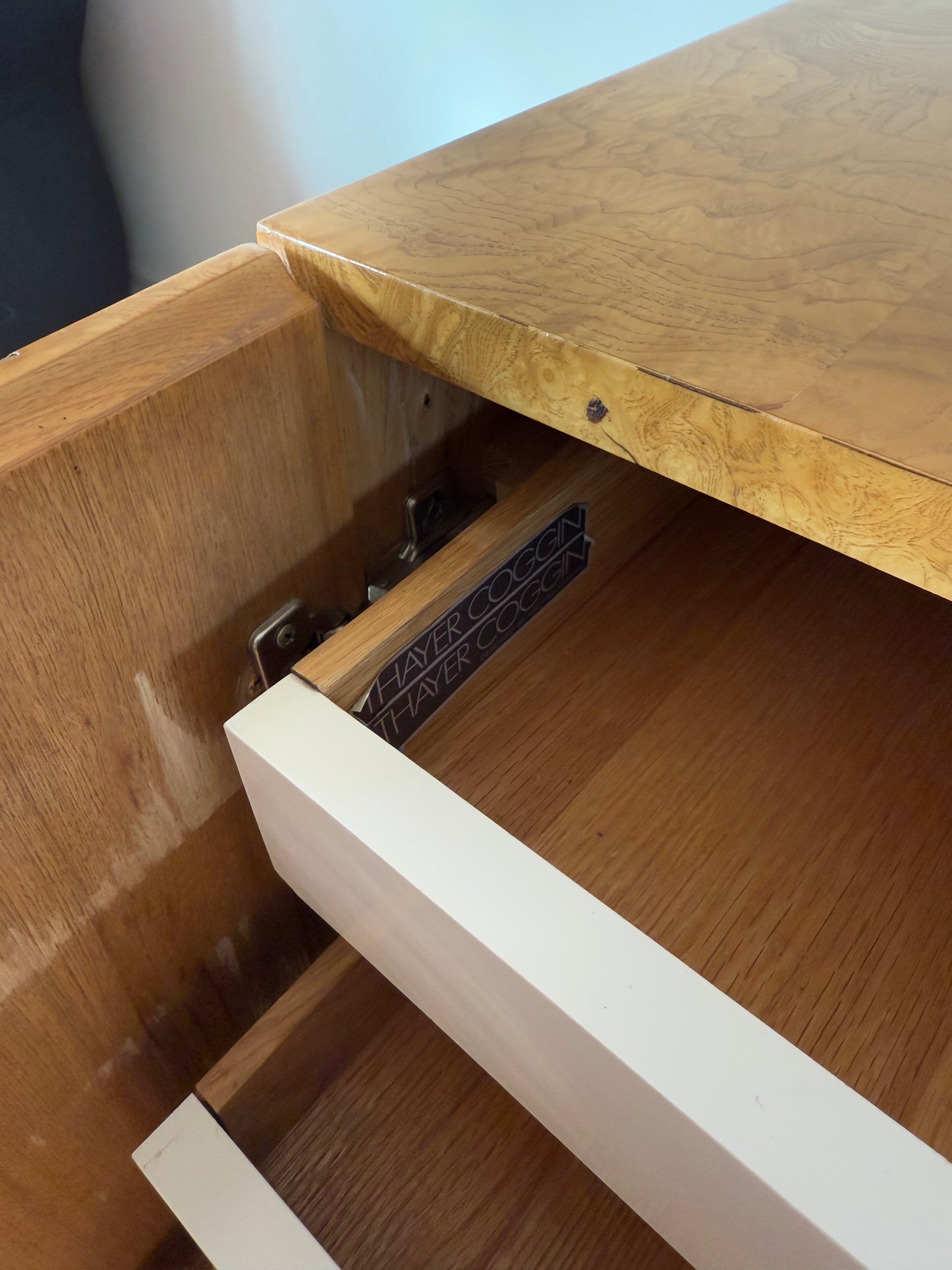 Olive Burlwood Credenza by Milo Baughman for Thayer Coggin