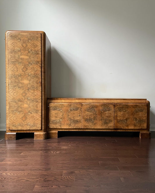 Art Deco Burlwood Wardrobe & Credenza