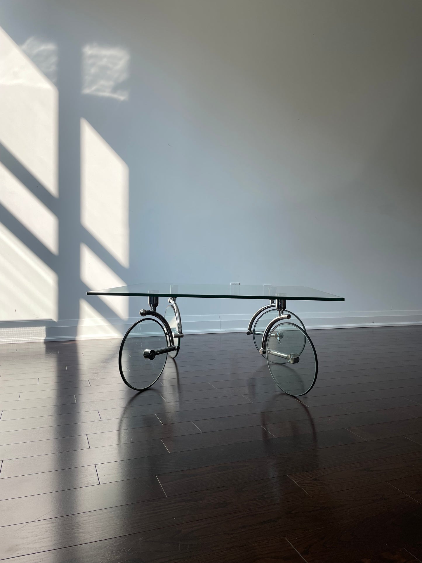Glass Coffee Table with Wheels by Gae Aulenti