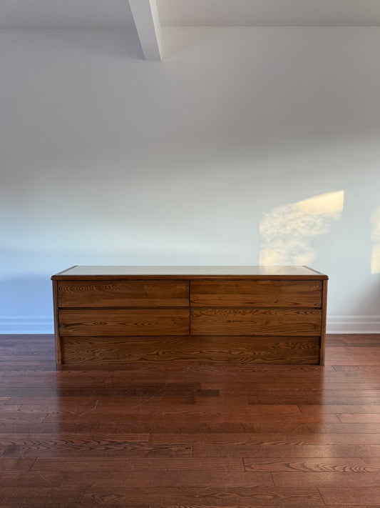 Mission Oak & Travertine Media Console, 1980s