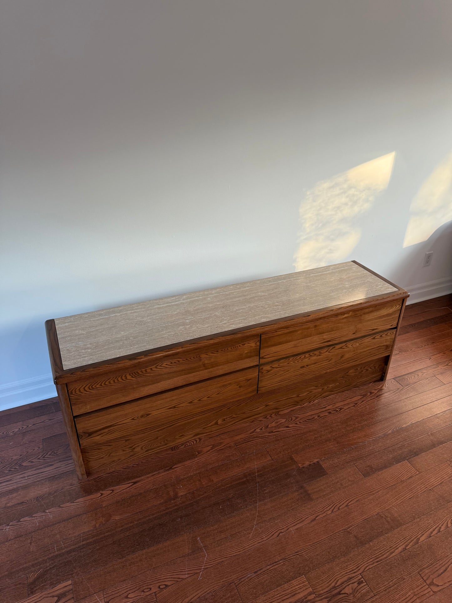 Mission Oak & Travertine Media Console, 1980s
