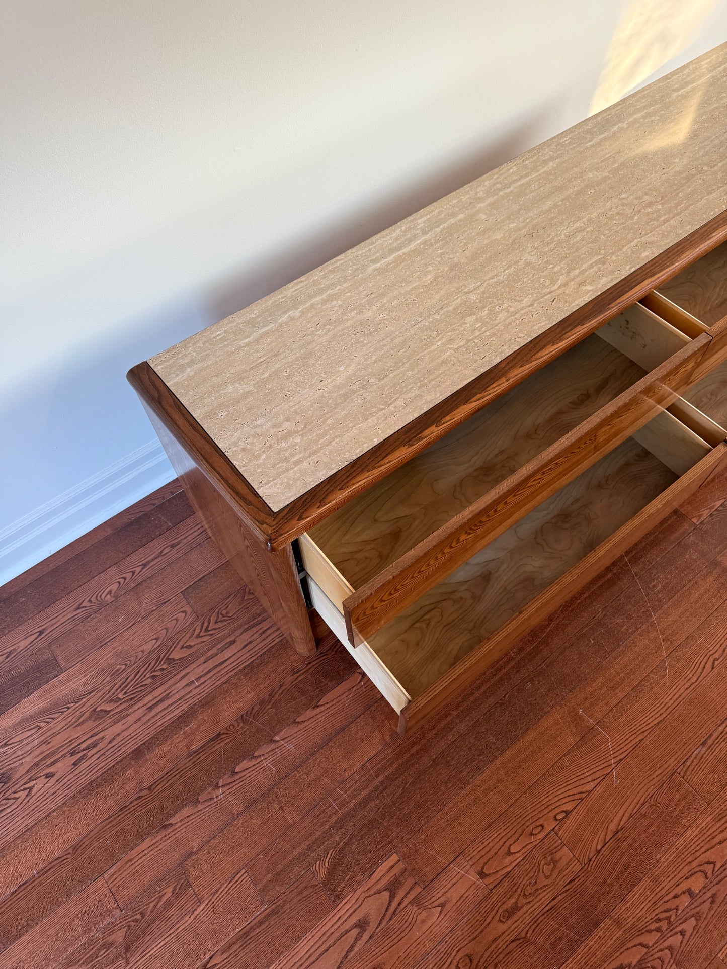 Mission Oak & Travertine Media Console, 1980s