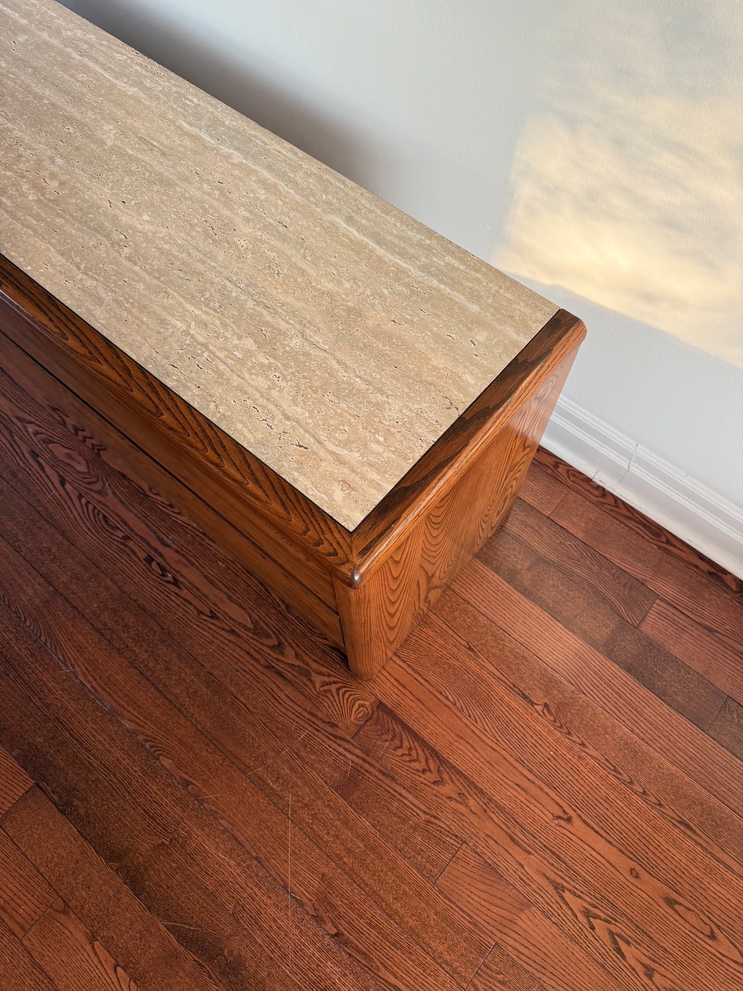 Mission Oak & Travertine Media Console, 1980s